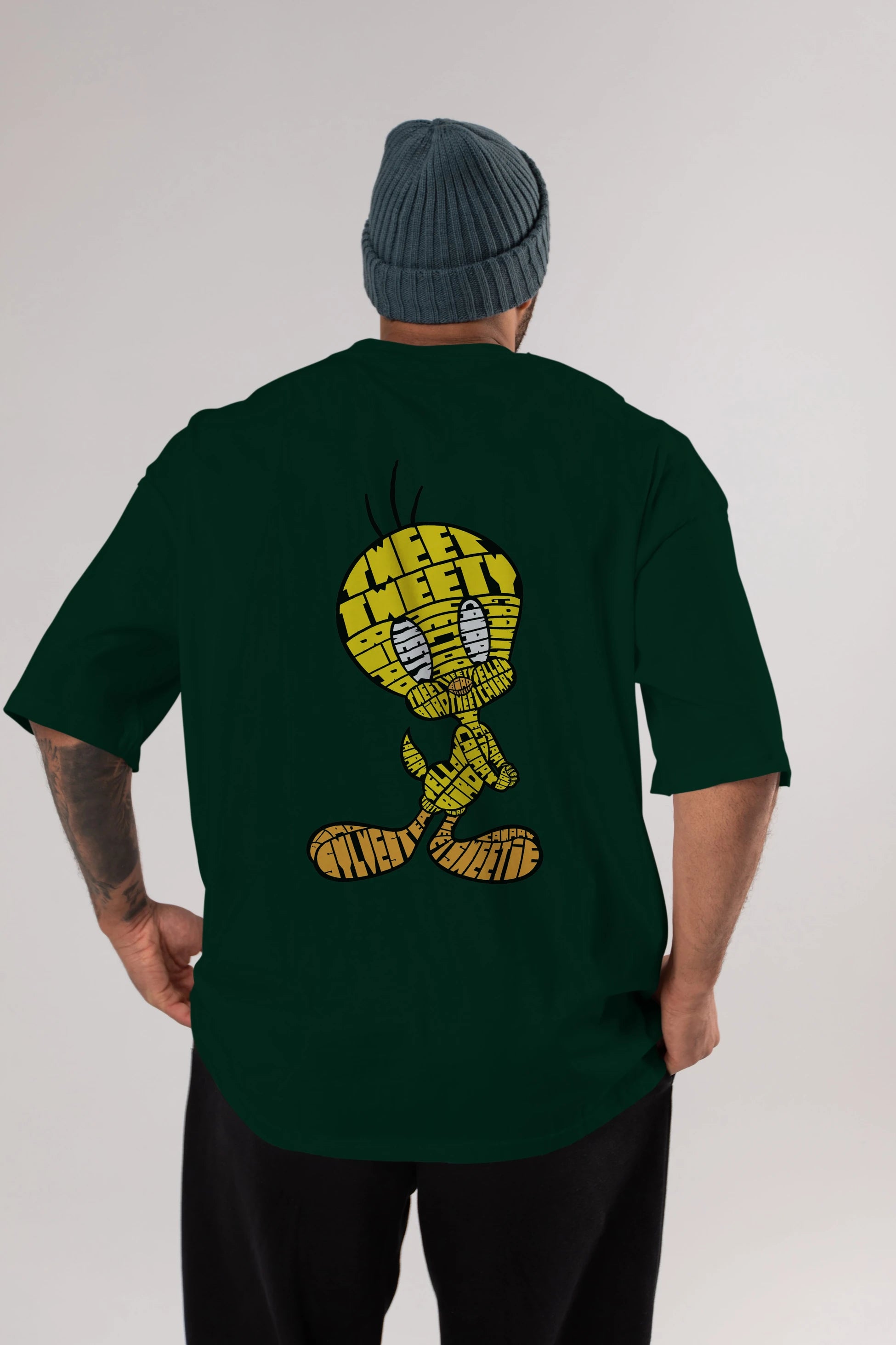 Tweety Arka Baskılı Oversize t-shirt %100 pamuk Erkek Kadın Unisex
