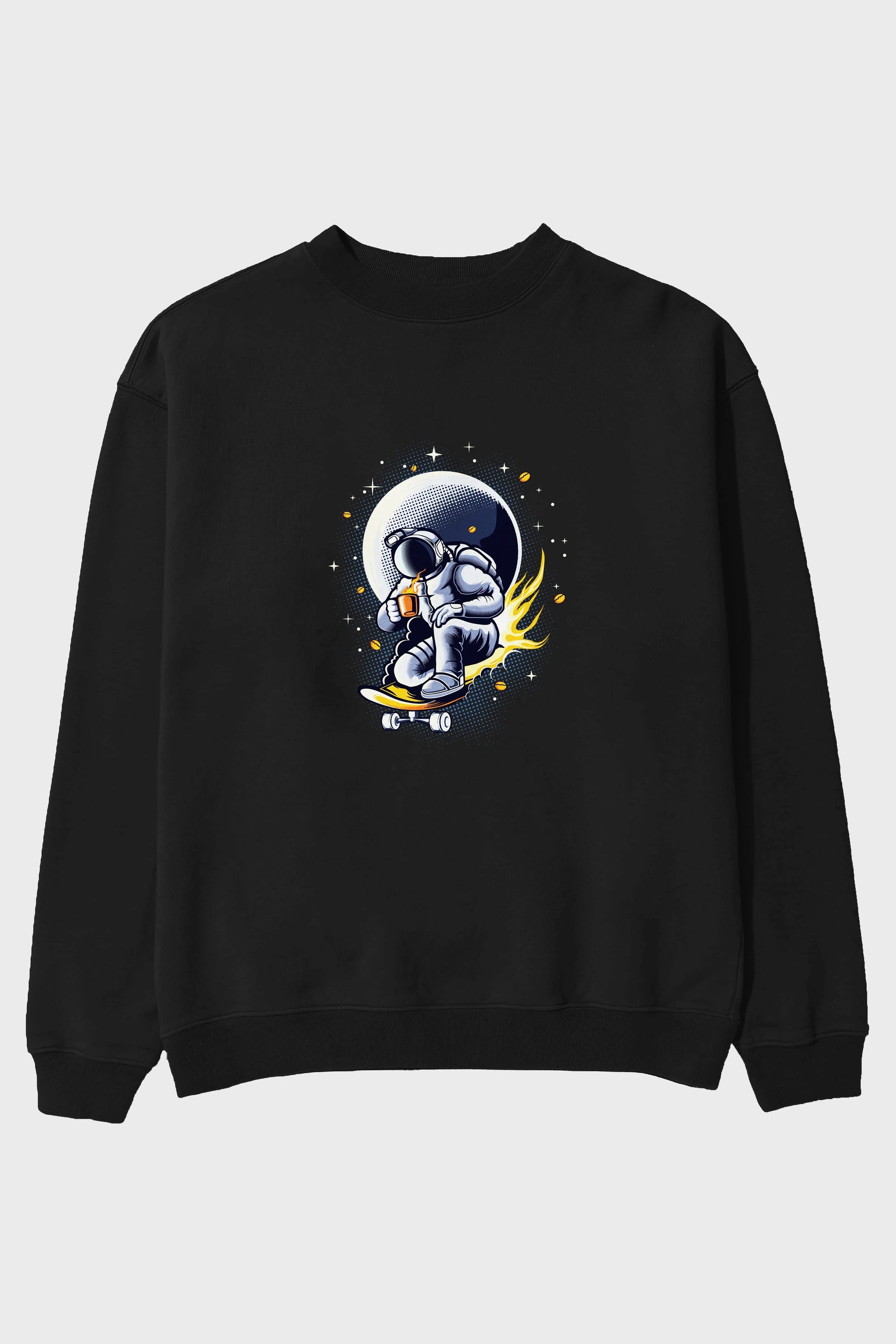 Astro Coffee Addict Ön Baskılı Oversize Sweatshirt Erkek Kadın Unisex