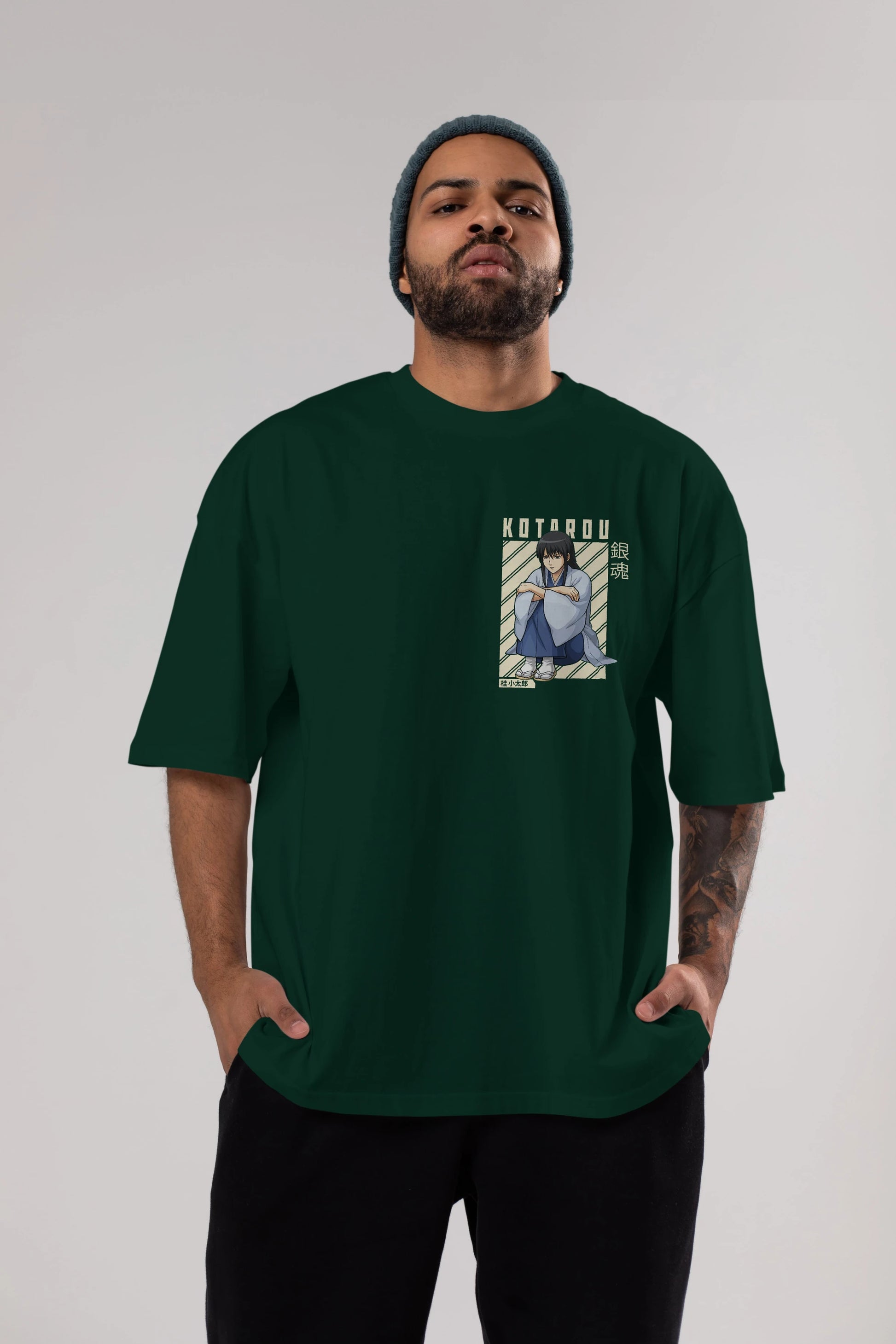 Kotarou Katsura GINTAMA Ön Sol Baskılı Oversize t-shirt Erkek Kadın Unisex %100 Pamuk Bisiklet Yaka tişort