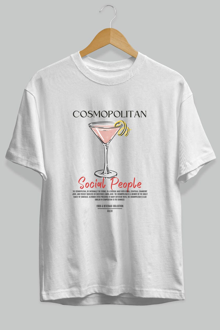 Cosmopolıtan Kokteyl Serisi ön Baskılı Oversize t-shirt Erkek Kadın %100 Pamuk Bisiklet Yaka tişort