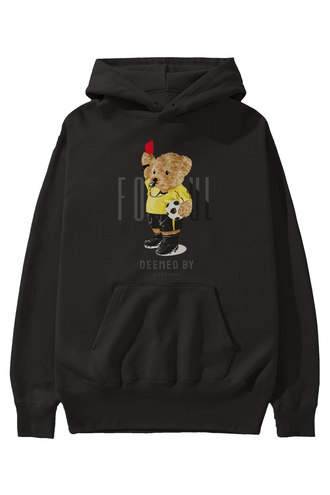Teddy Bear Kırmızı Kart Ön Baskılı Hoodie Oversize Kapüşonlu Sweatshirt Erkek Kadın Unisex
