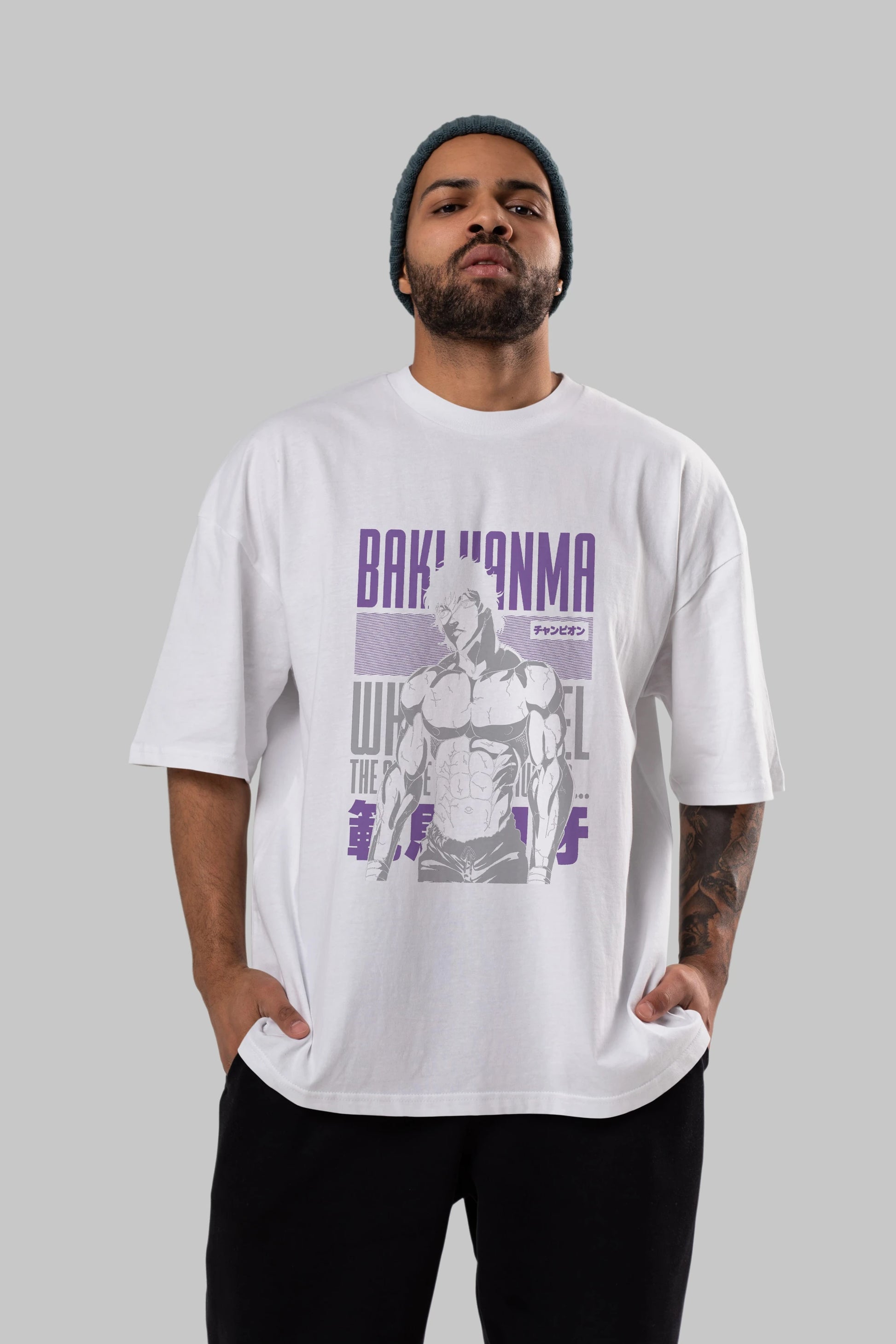 BAKI HANMA (2) Anime Ön Baskılı Oversize t-shirt %100 pamuk Erkek Kadın Unisex