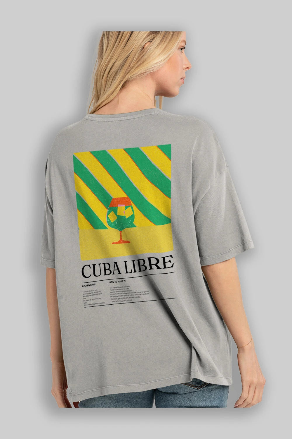 Cuba Libre Kokteyl Serisi Arka Baskılı Oversize t-shirt Erkek Kadın %100 Pamuk Bisiklet Yaka tişort