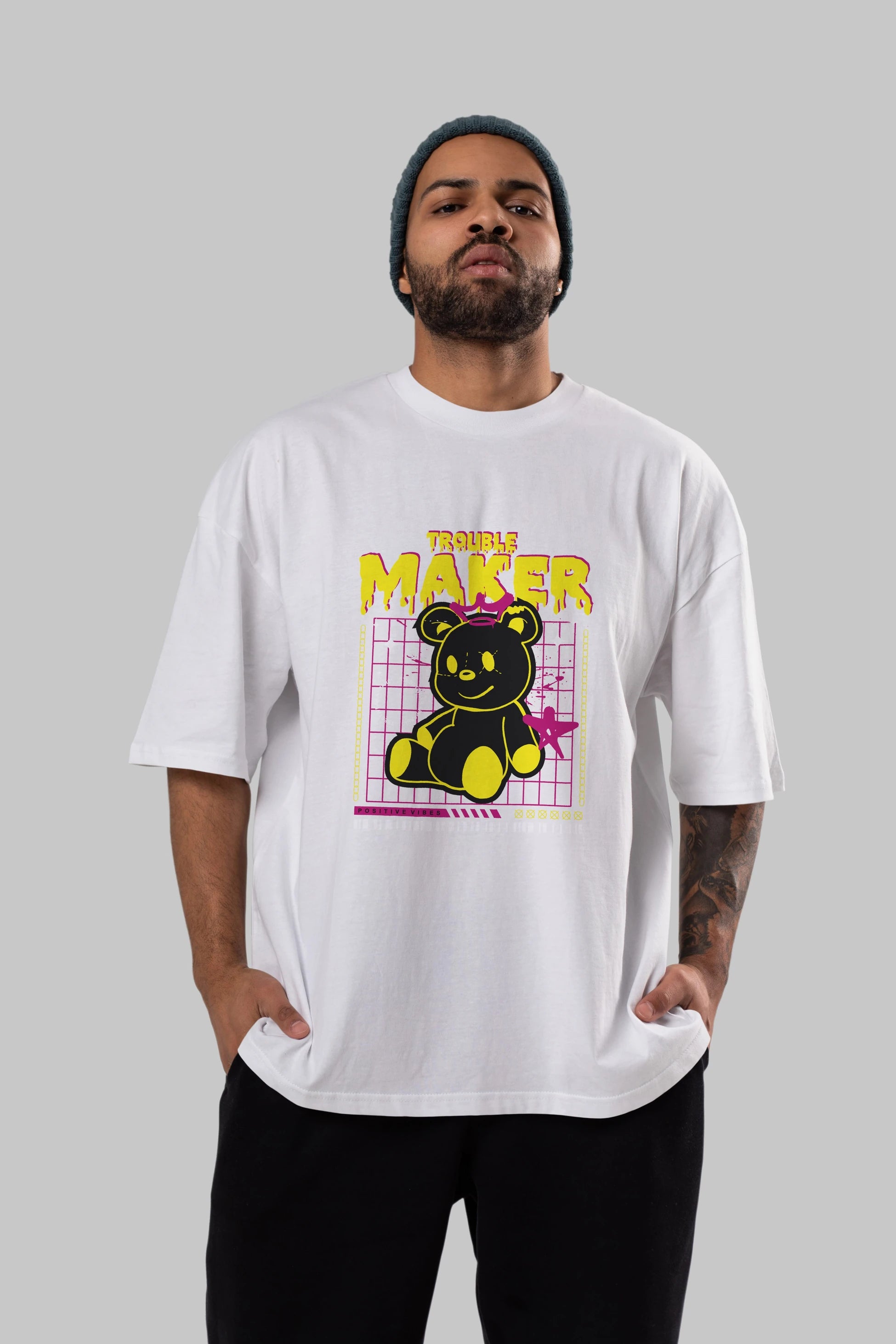 Teddy Bear Trouble Maker Ön Baskılı Oversize t-shirt Erkek Kadın Unisex