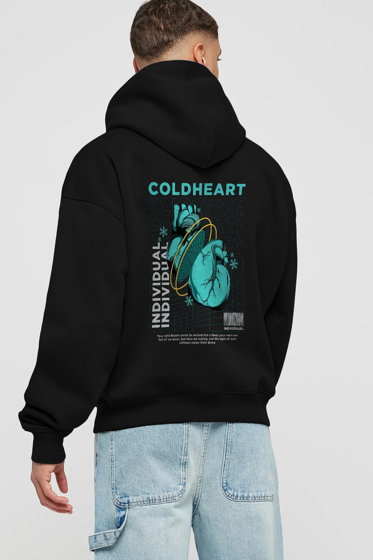 Cold Heart Arka Baskılı Hoodie Oversize Kapüşonlu Sweatshirt Erkek Kadın Unisex