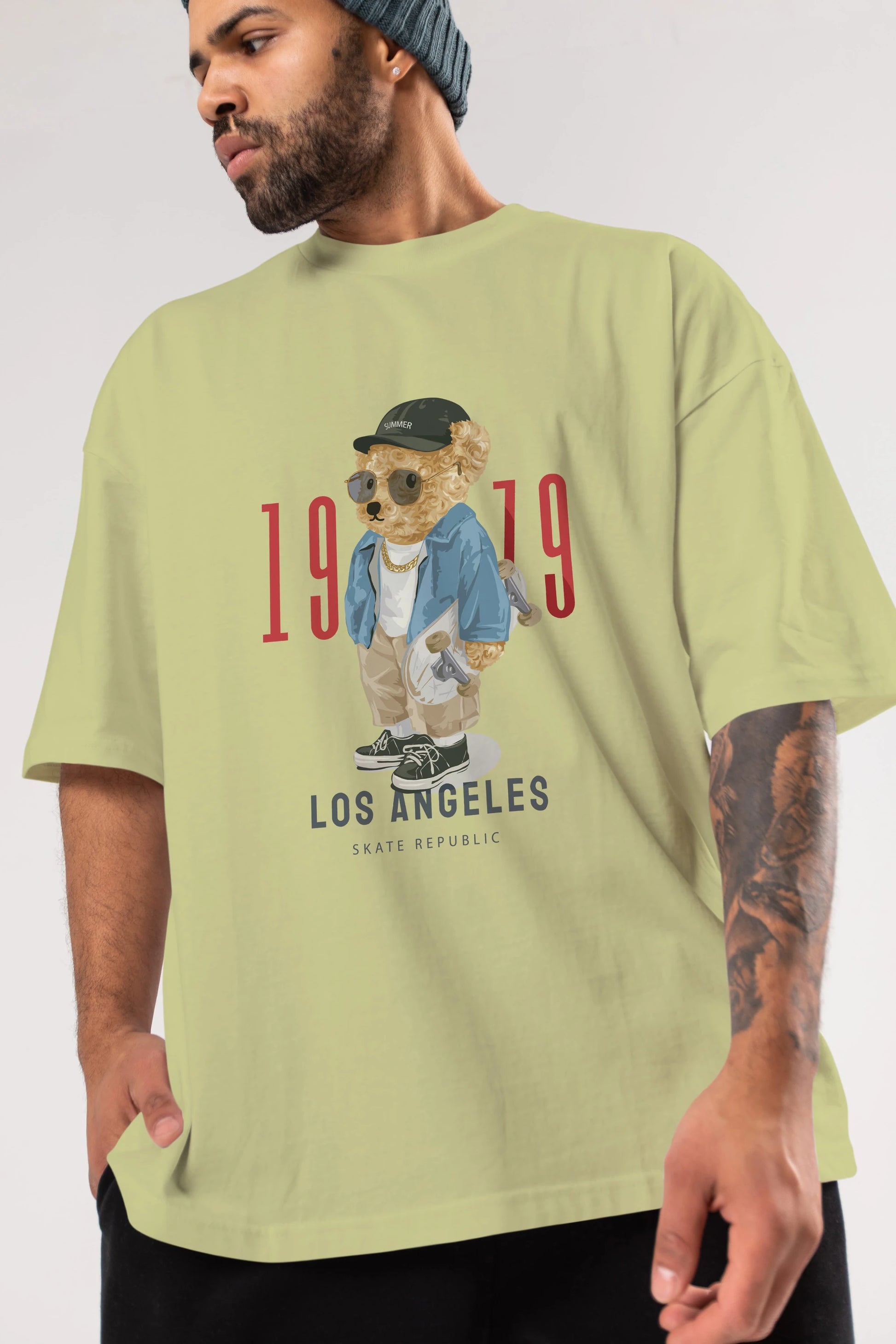 Teddy Bear Los Angeles Ön Baskılı Oversize t-shirt Erkek Kadın Unisex %100 Pamuk