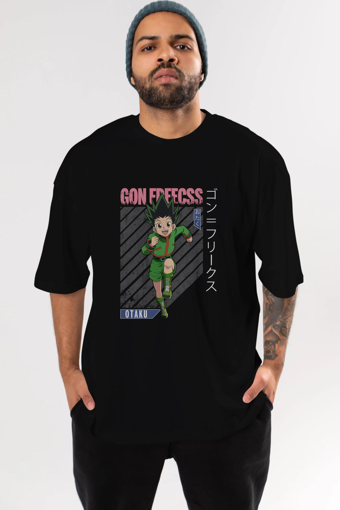 Gon Freecss HUNTER X HUNTER Anime Ön Baskılı Oversize t-shirt %100 pamuk Erkek Kadın Unisex