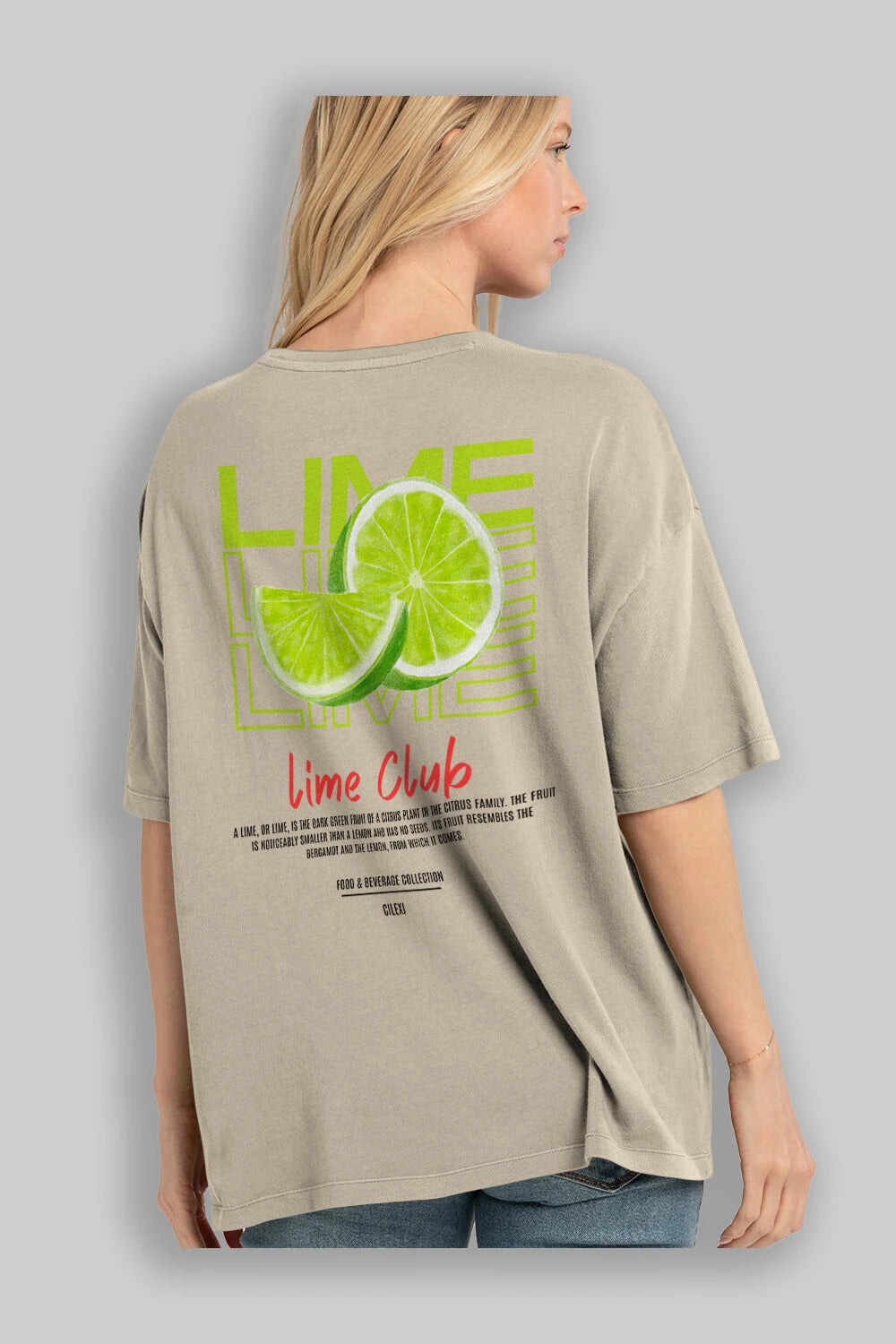 Lime Kokteyl Serisi Baskılı Oversize t-shirt Erkek Kadın Unisex %100 Pamuk Bisiklet Yaka tişort