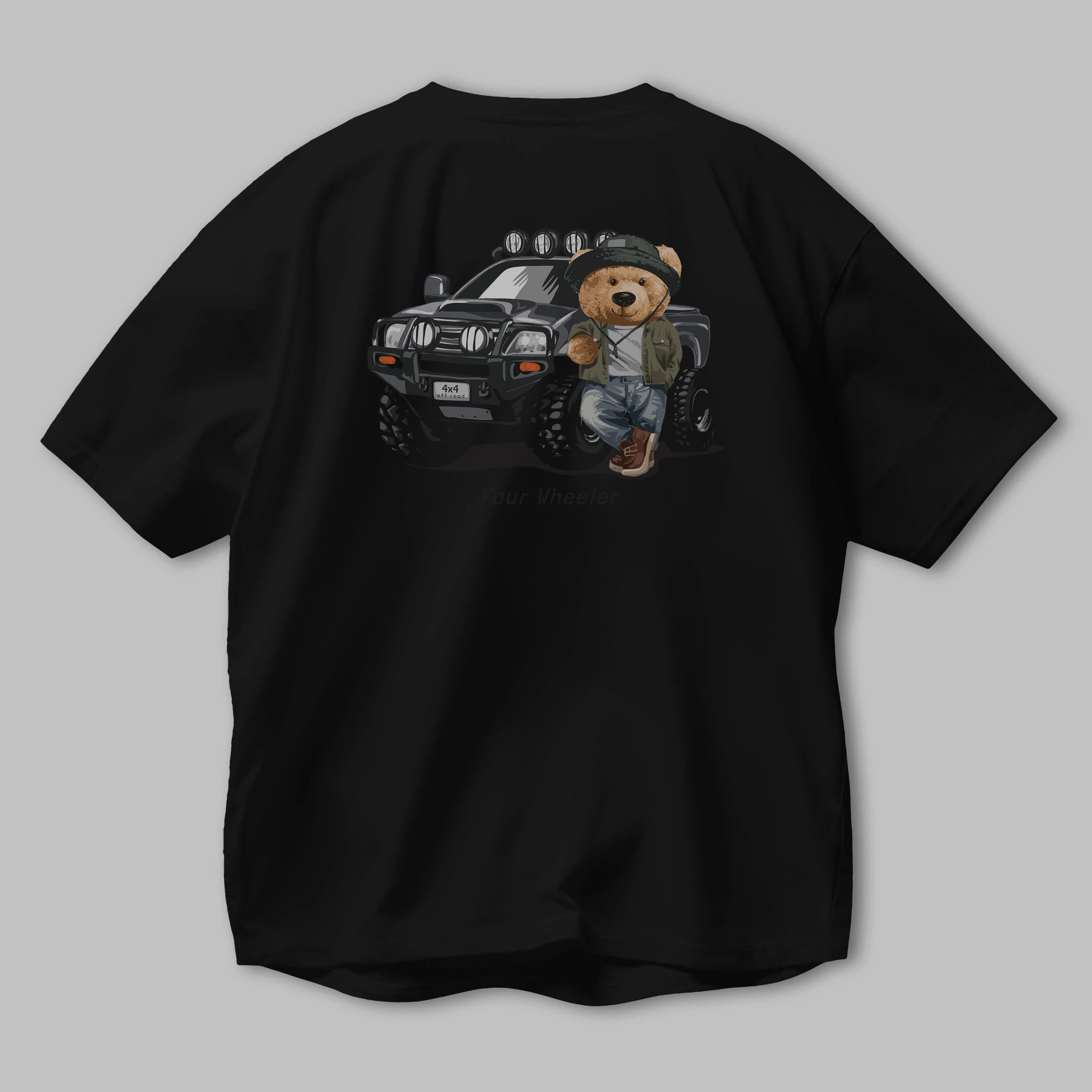Teddy Bear Off Road Arka Baskılı Oversize t-shirt Erkek Kadın Unisex %100 Pamuk