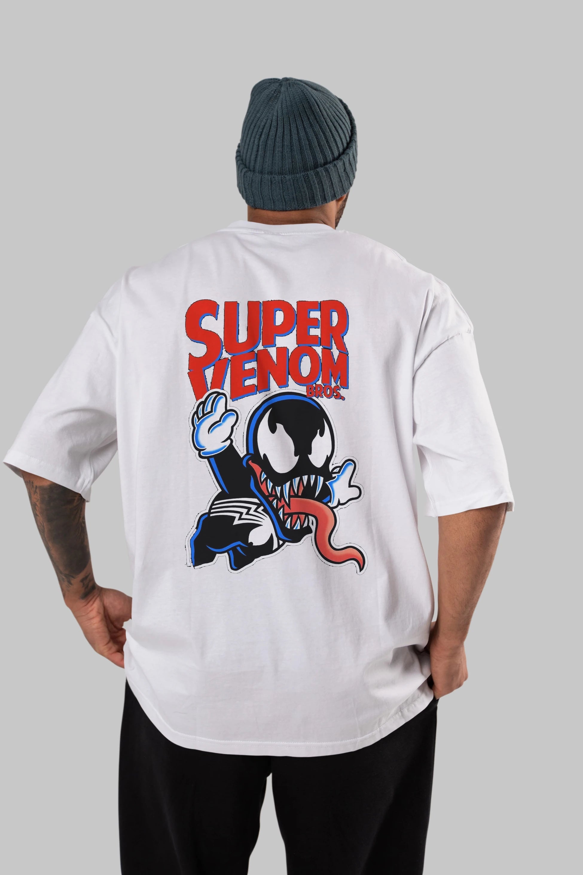 Super Venom Arka Baskılı Oversize t-shirt Erkek Kadın Unisex %100 Pamuk Bisiklet Yaka tişort