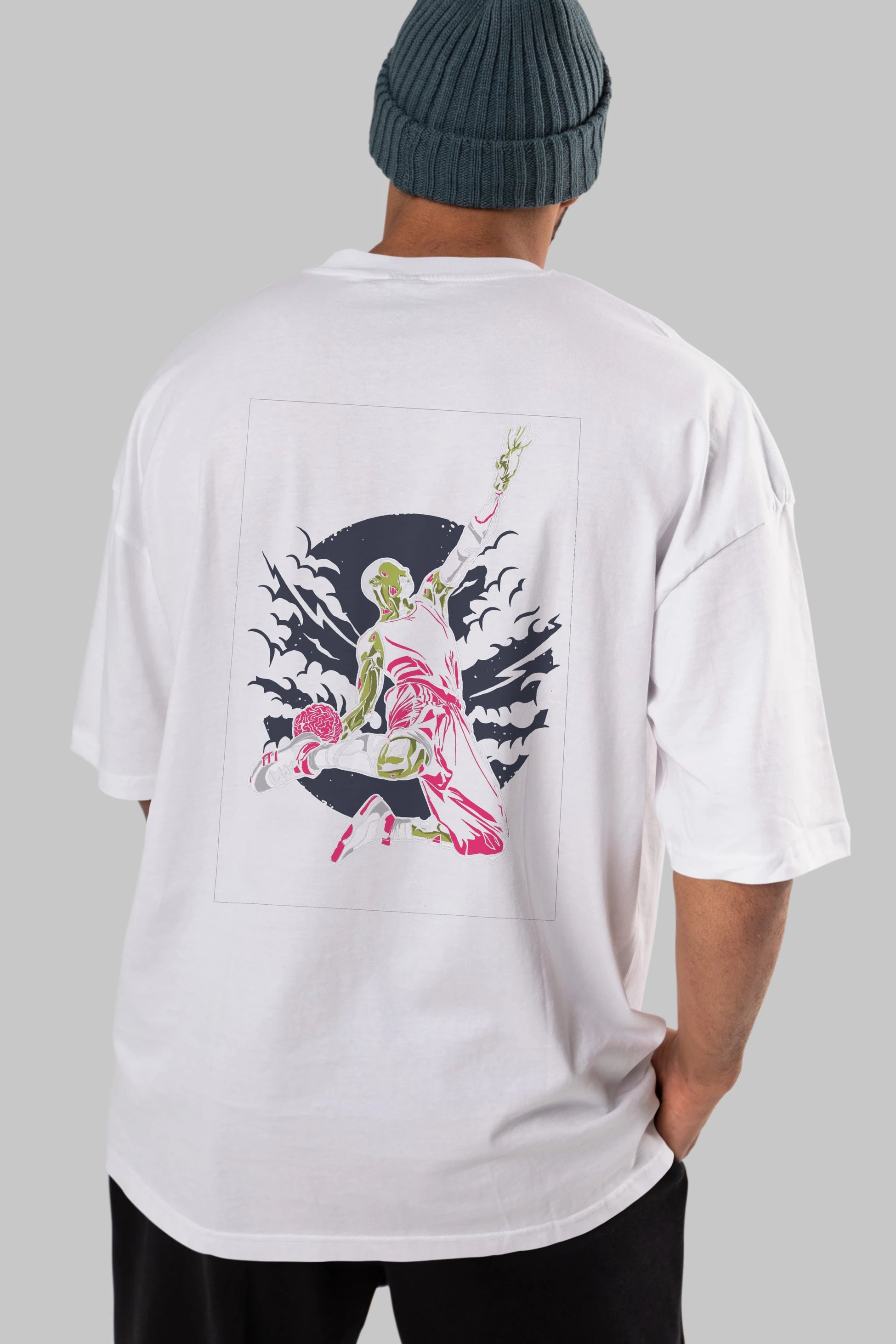 Zombie Slam Dunk Arka Baskılı Oversize t-shirt Erkek Kadın Unisex %100 Pamuk