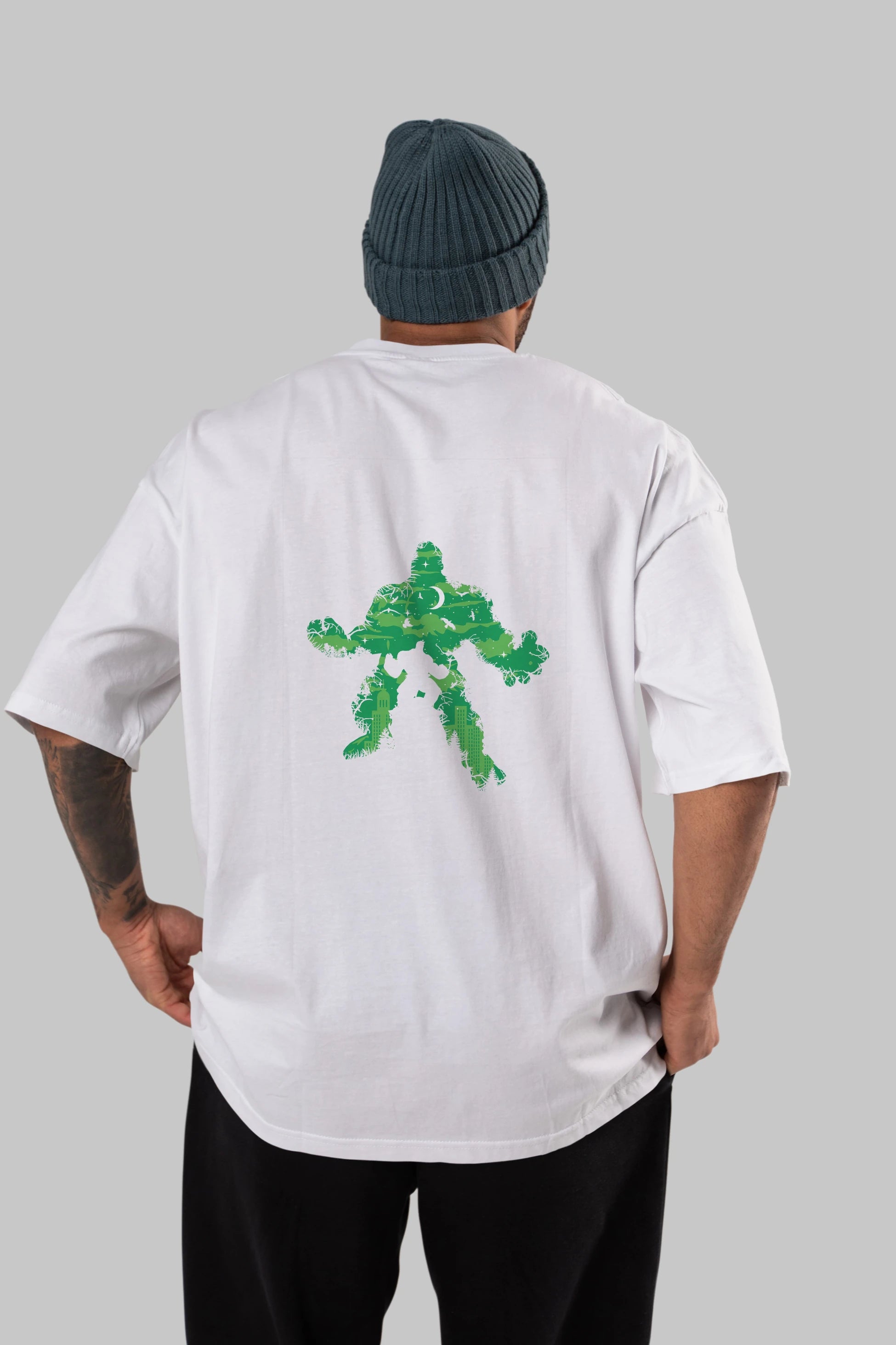 Green Monster Arka Baskılı Oversize t-shirt %100 pamuk Erkek Kadın Unisex