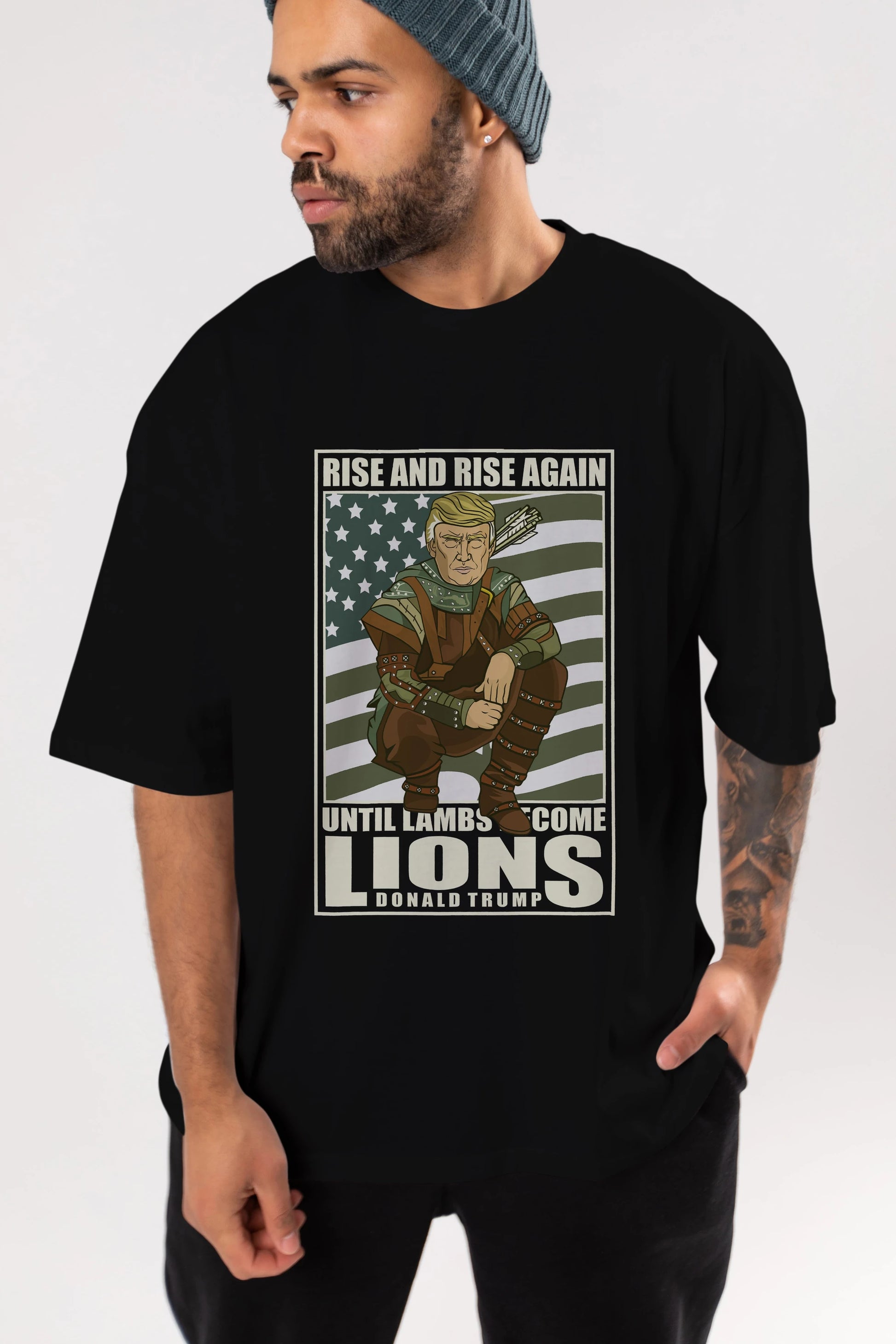 Robin Hood Trump Ön Baskılı Oversize t-shirt Erkek Kadın Unisex %100 Pamuk tişort