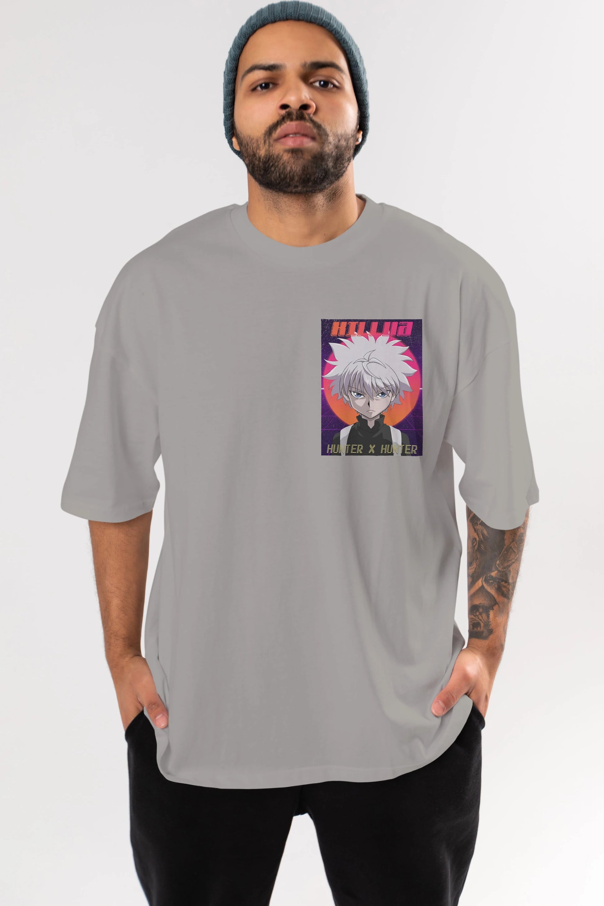 Killua Zoldyck 12 1 Ön Sol Baskılı Oversize t-shirt Erkek Kadın Unisex %100 Pamuk Bisiklet Yaka tişort