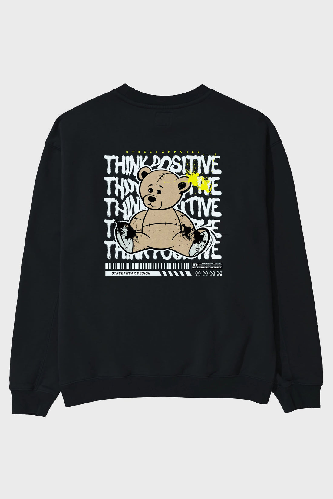 Teddy Bear Think Positive Arka Baskılı Oversize Sweatshirt Erkek Kadın Unisex