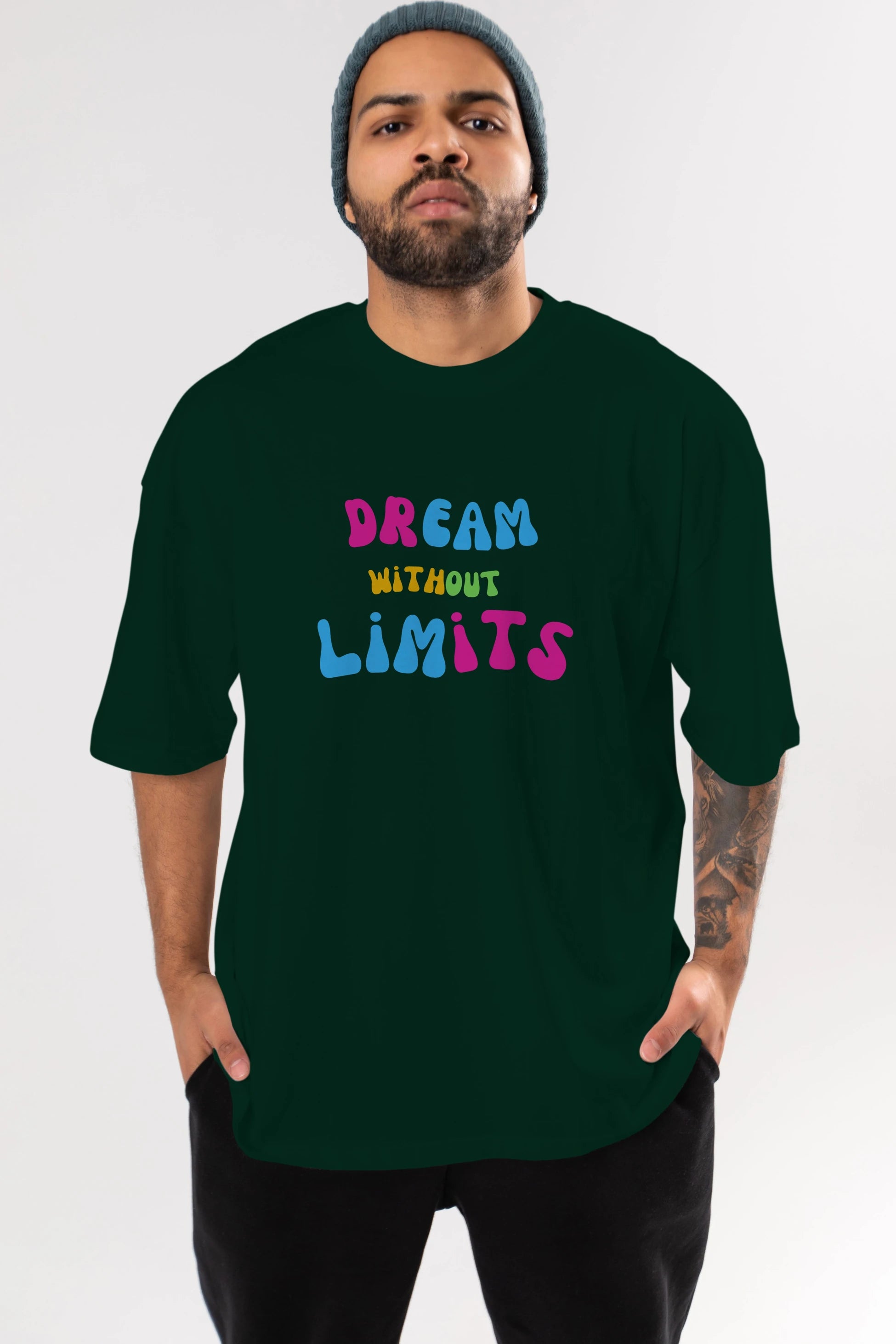 Dream Without Limits Yazılı Ön Baskılı Oversize t-shirt Erkek Kadın Unisex