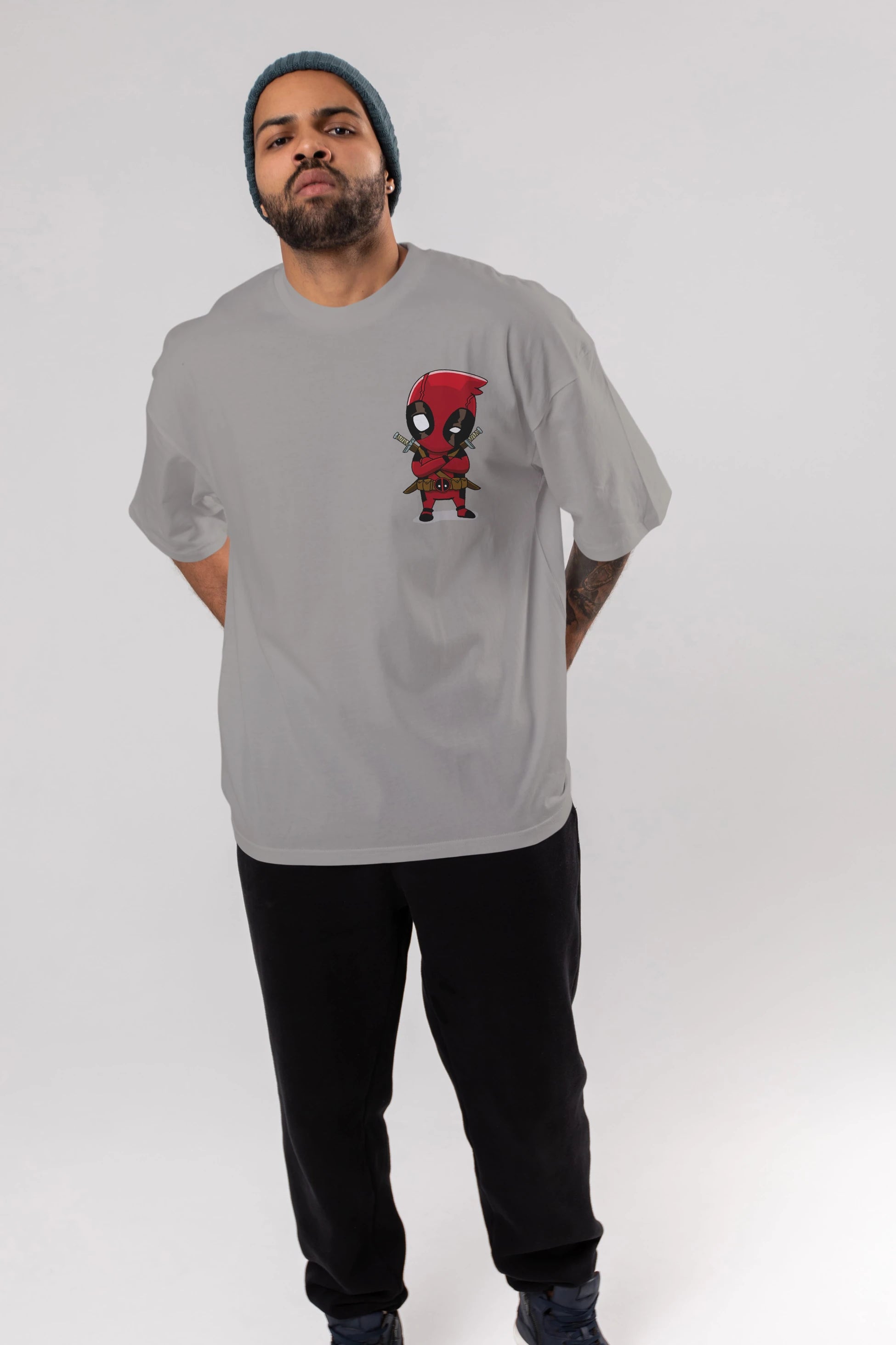 Deadpool (19) Ön Sol Baskılı Oversize t-shirt Erkek Kadın Unisex %100 Pamuk Bisiklet Yaka tişort