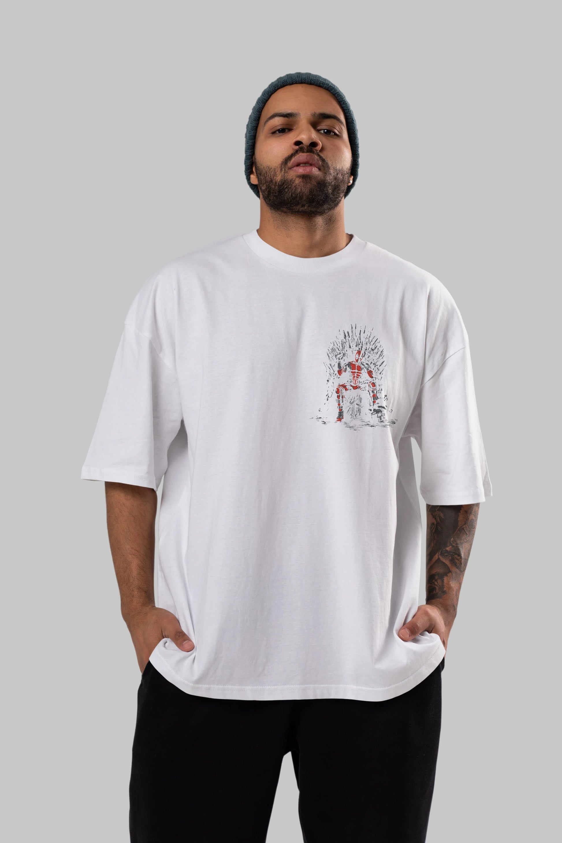Deadpool (6) Ön Sol Baskılı Oversize t-shirt Erkek Kadın Unisex %100 Pamuk Bisiklet Yaka tişort