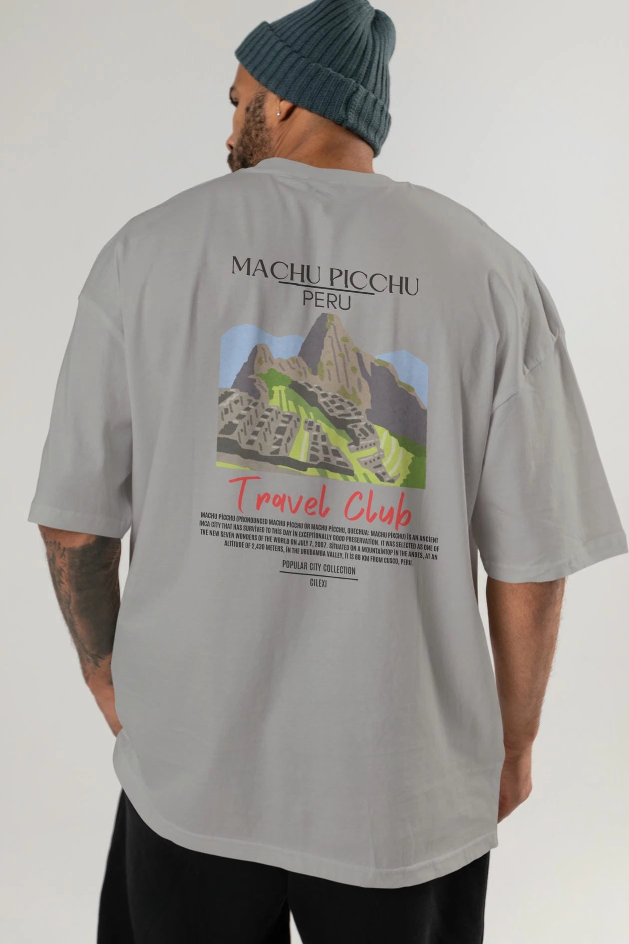 Machu Picchu Peru Arka Baskılı Oversize t-shirt Erkek Kadın Pamuk Bisiklet Yaka tişort