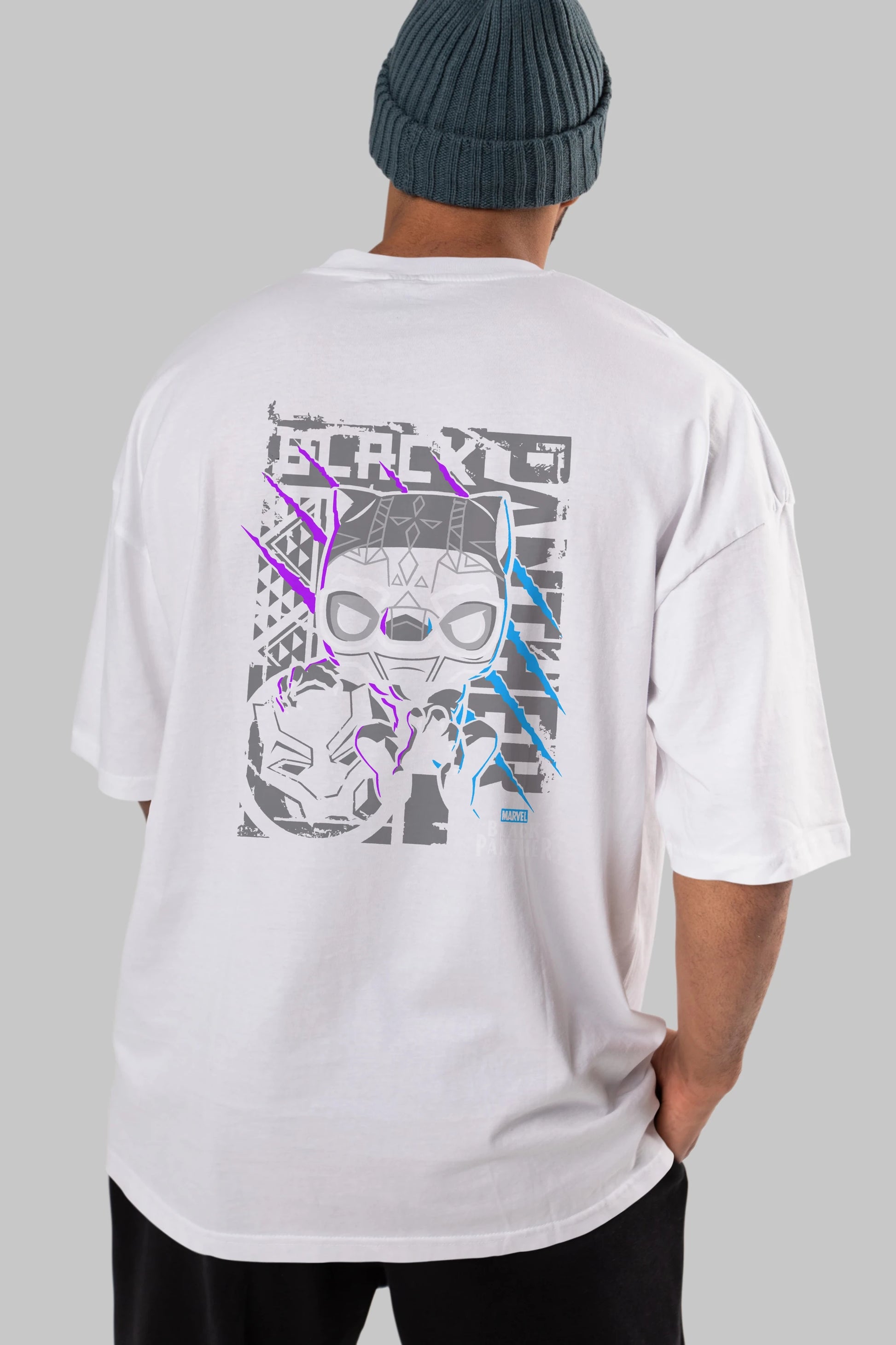 Black Panther Arka Baskılı Oversize t-shirt Erkek Kadın Unisex %100 Pamuk Bisiklet Yaka tişort