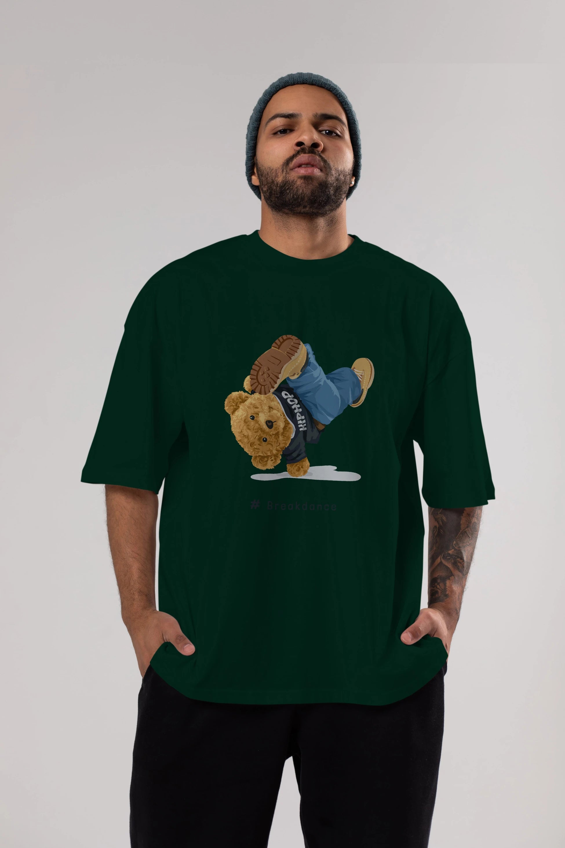 Teddy Bear Breakdance Ön Baskılı Oversize t-shirt Erkek Kadın Unisex %100 Pamuk