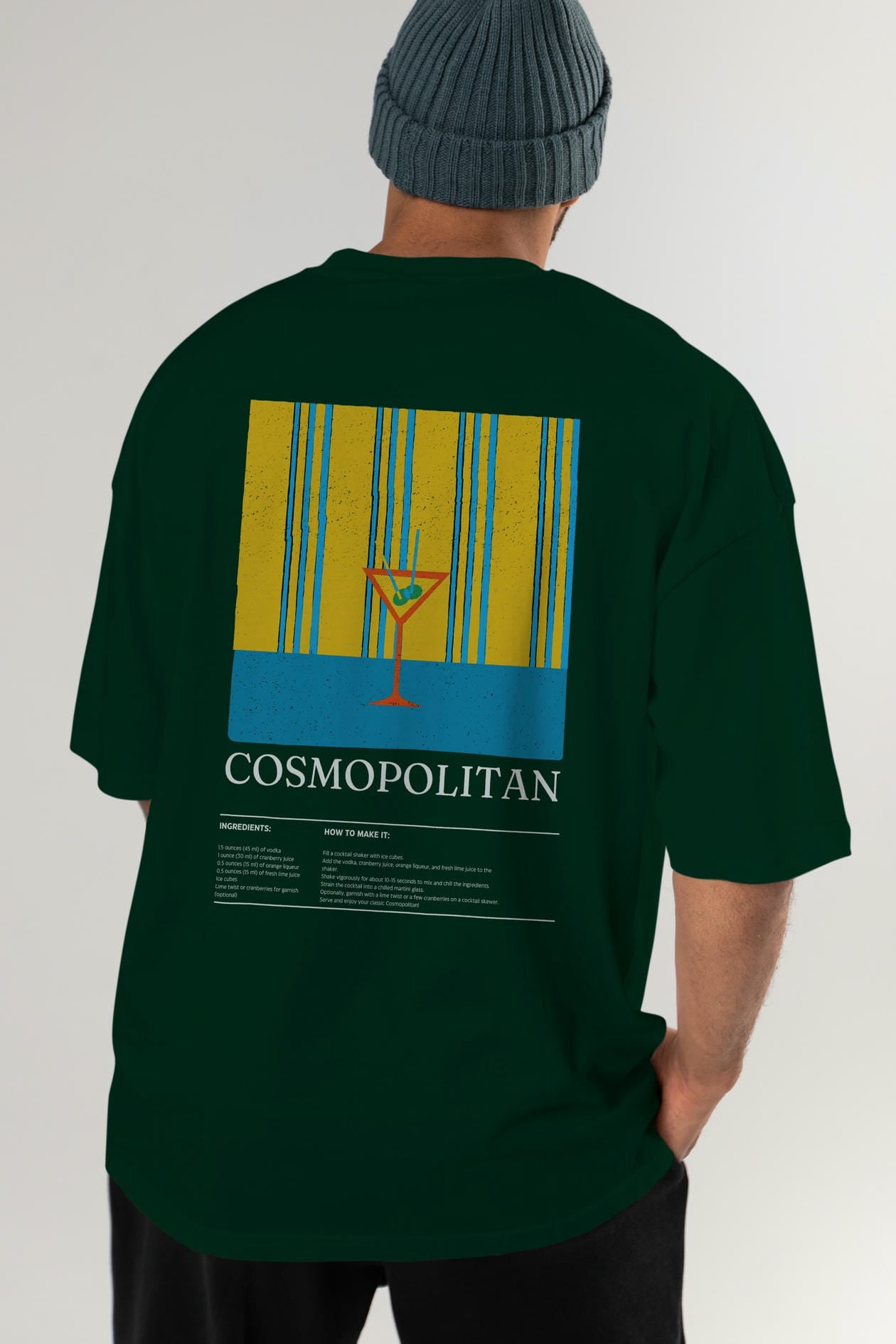 Cosmopolitan Kokteyl Serisi Arka Baskılı Oversize t-shirt Erkek Kadın %100 Pamuk Bisiklet Yaka tişort