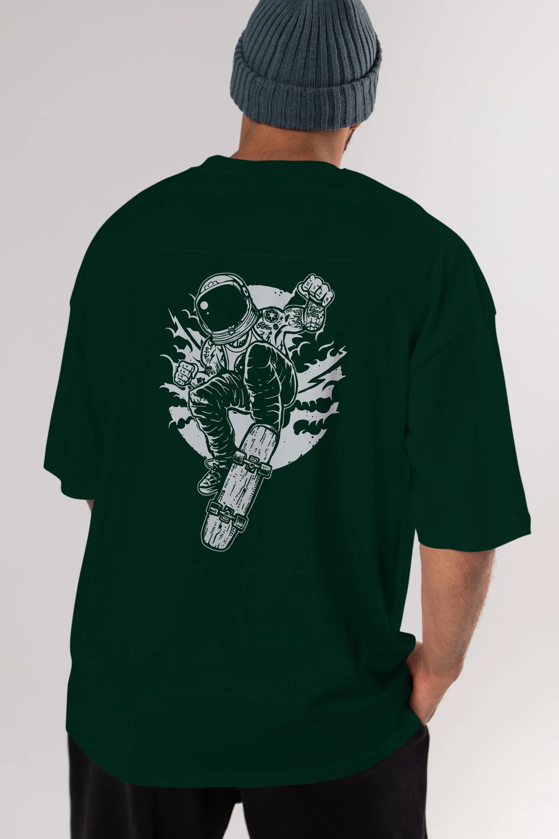 Space Skater Arka Baskılı Oversize t-shirt Erkek Kadın Unisex %100 Pamuk