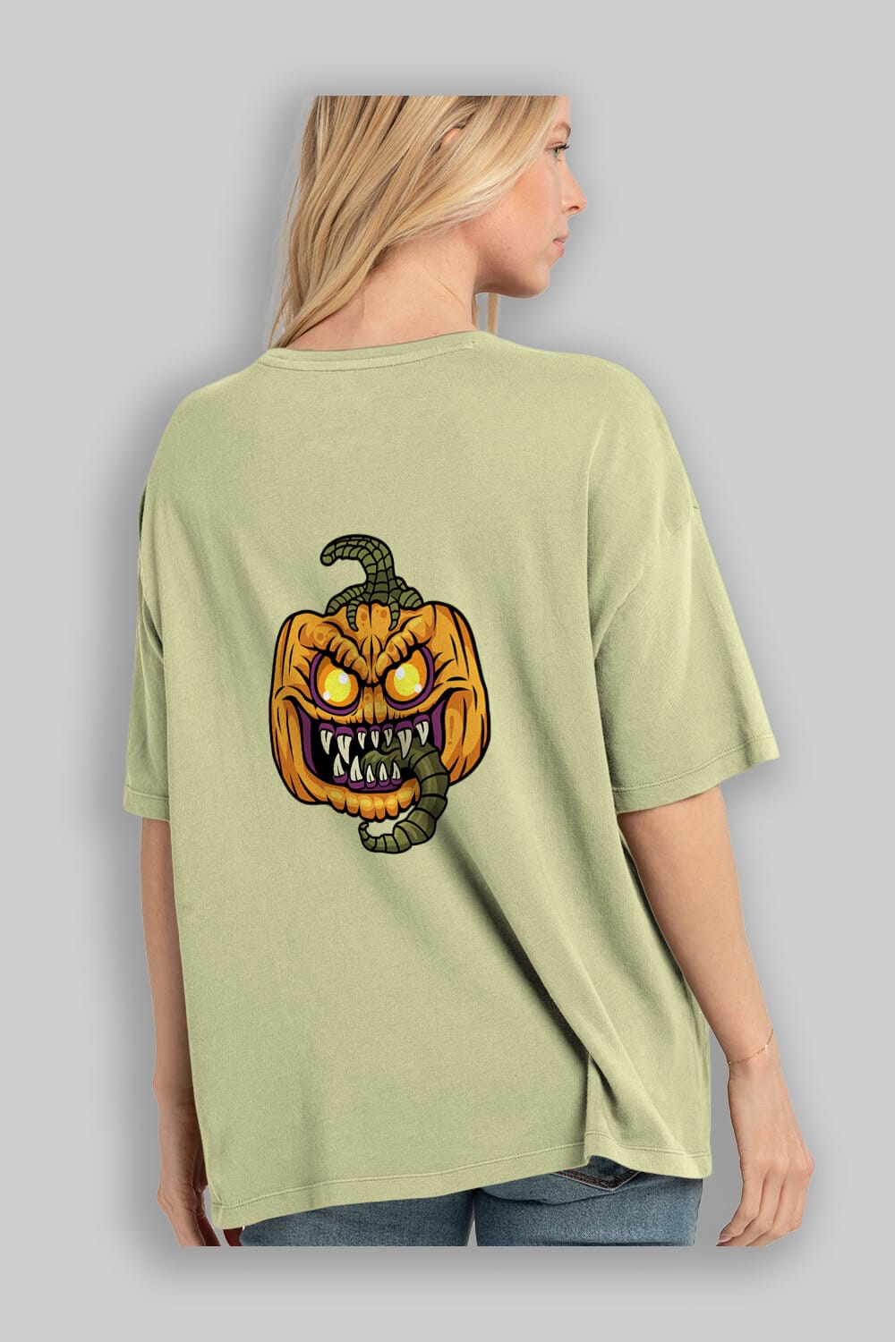 Halloween Arka Baskılı Oversize t-shirt Erkek Kadın Unisex %100 Pamuk tişort