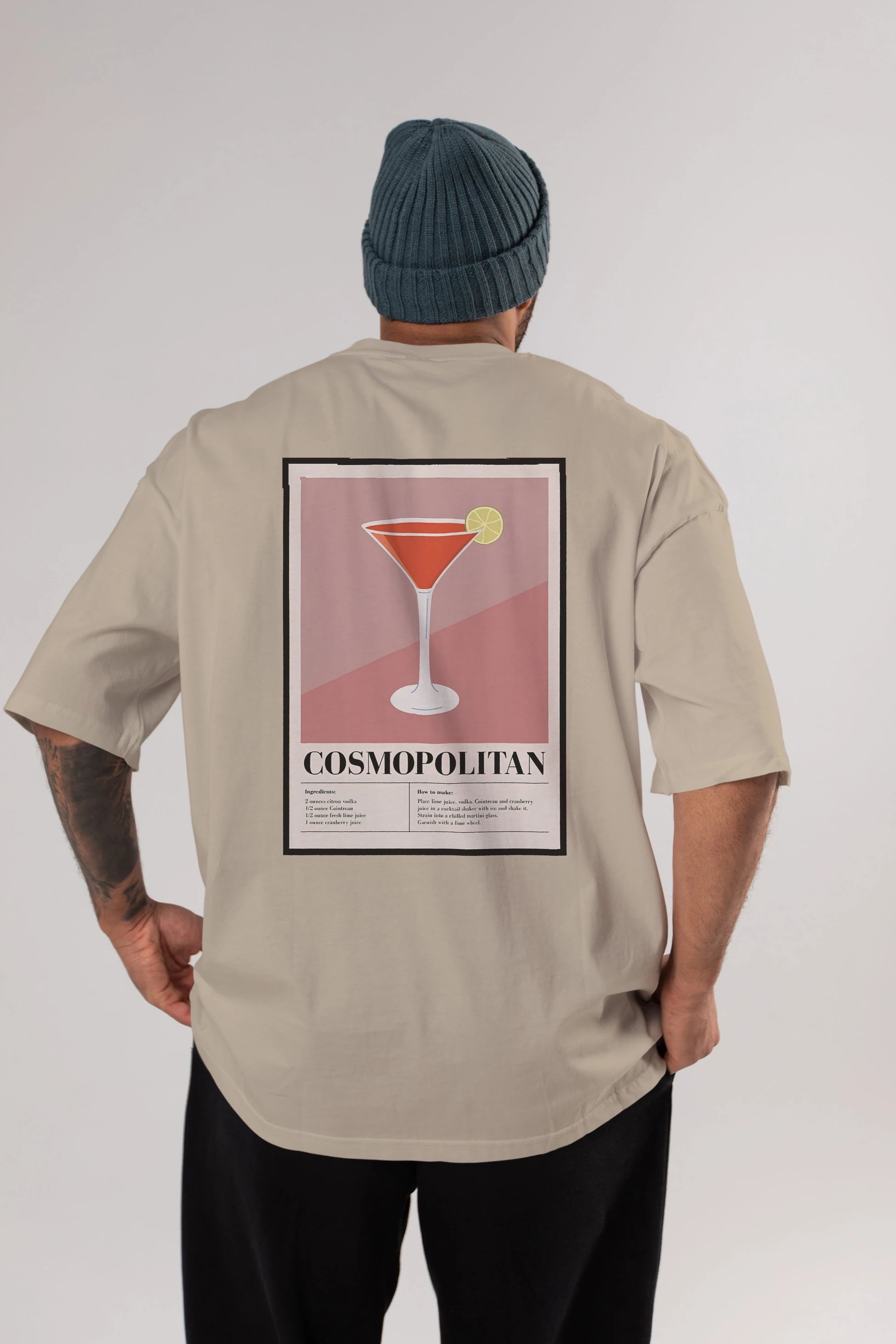 Cosmopolitan 3 Arka Baskılı Oversize t-shirt Erkek Kadın Unisex %100 Pamuk Bisiklet Yaka tişort