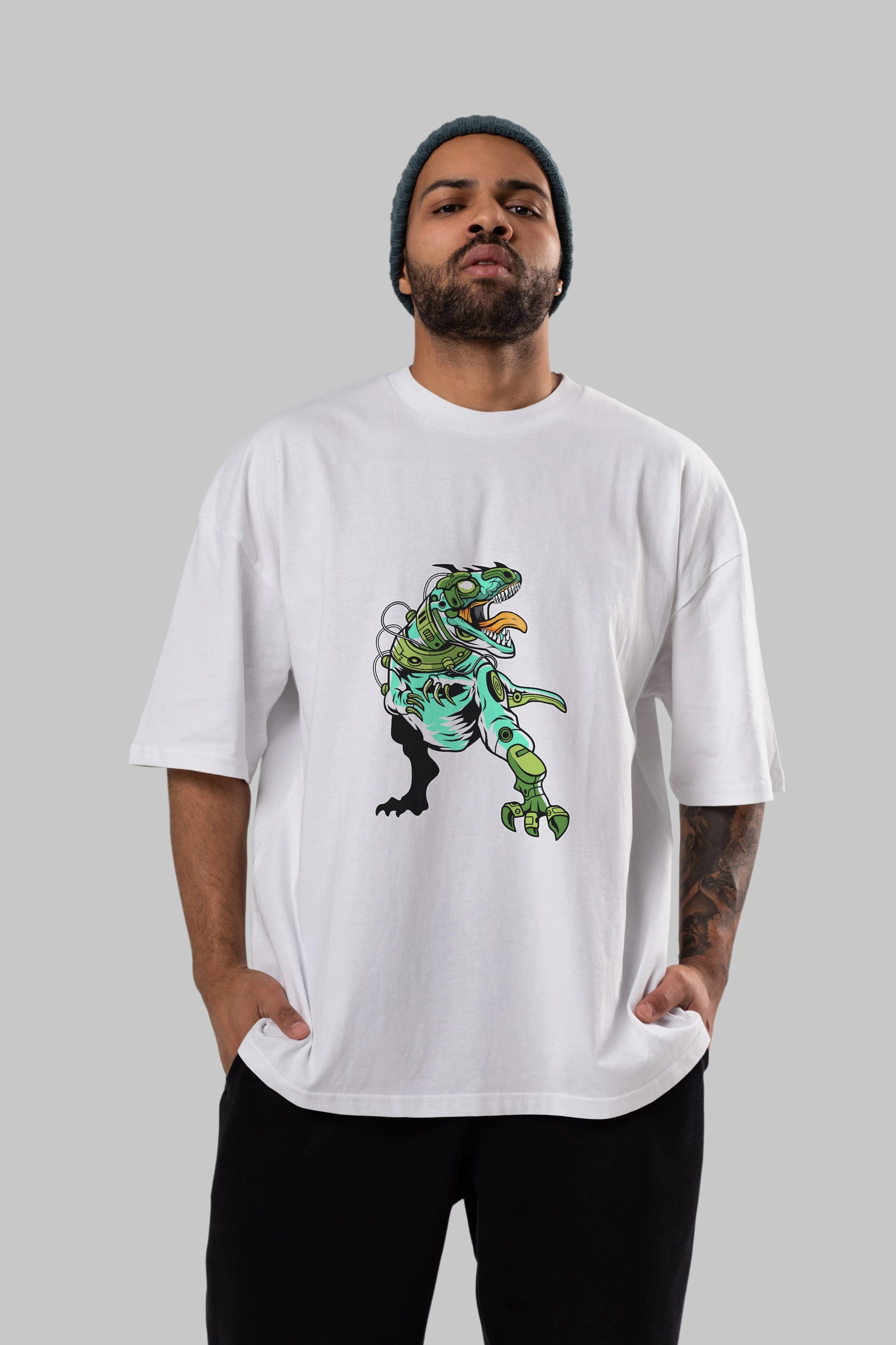 Trex Robot Ön Baskılı Oversize t-shirt Erkek Kadın Unisex %100 Pamuk tişort