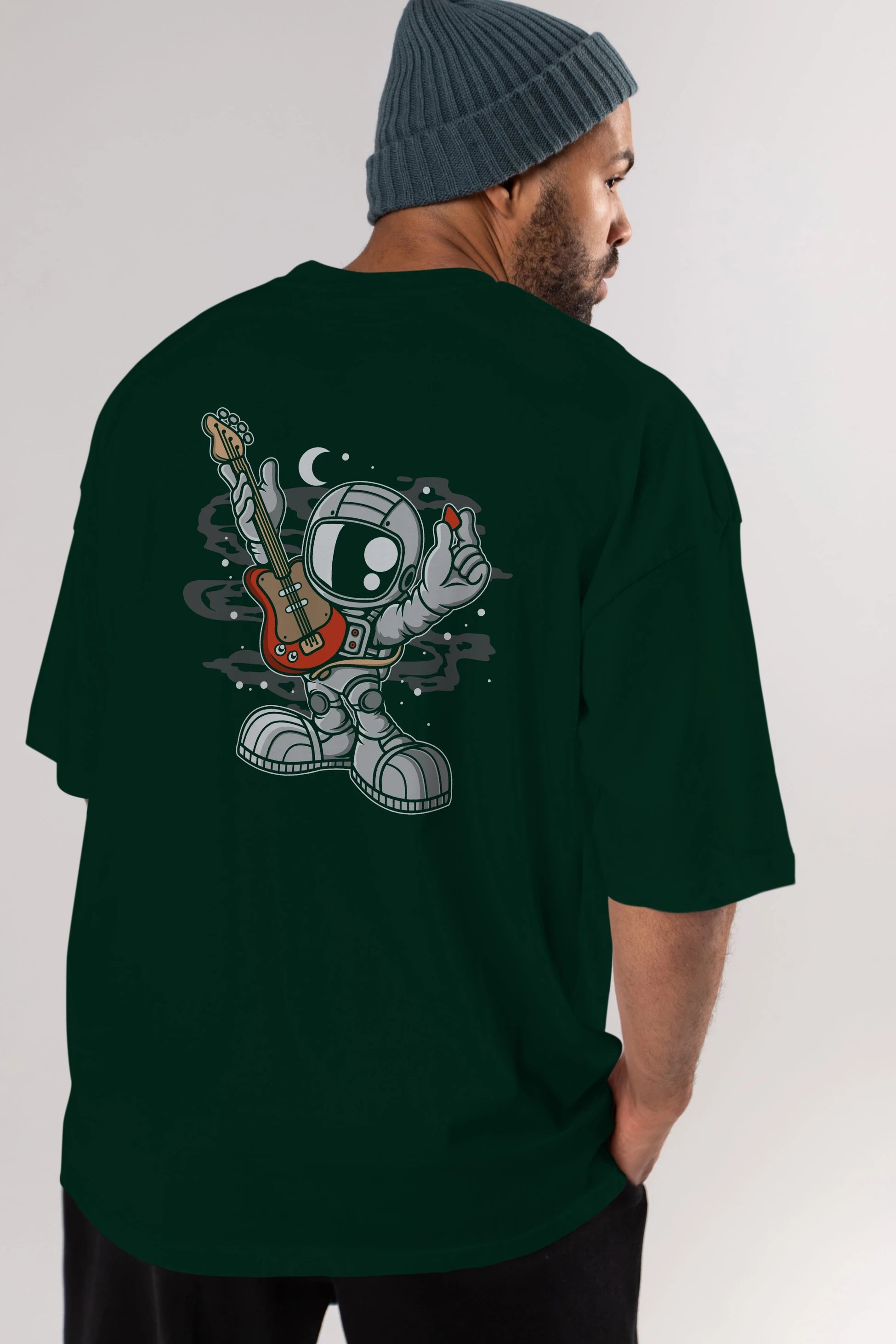 Astronaut Guitar Arka Baskılı Oversize t-shirt Erkek Kadın Unisex