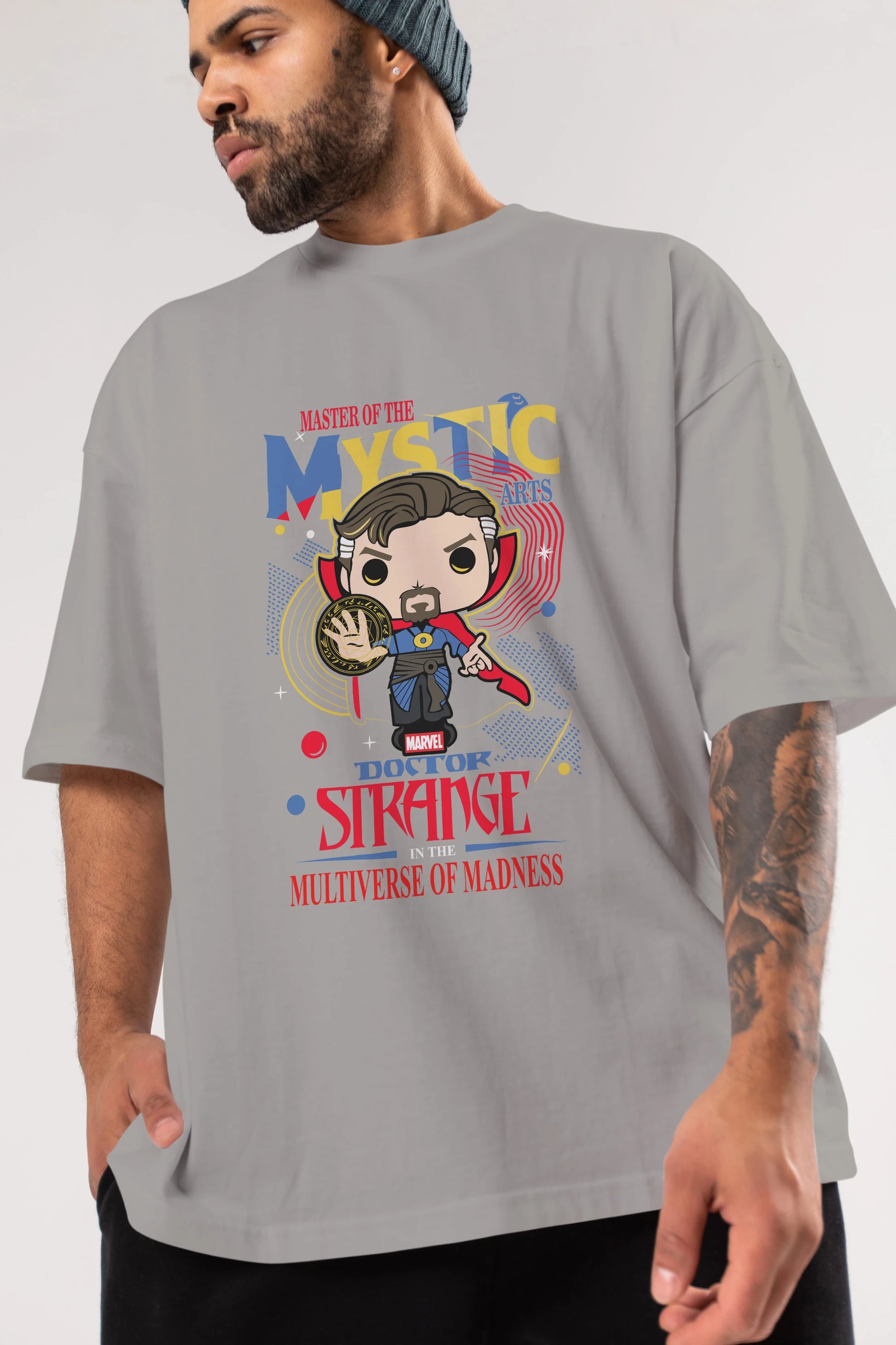 Doctor Strange Ön Baskılı Oversize t-shirt Erkek Kadın Unisex %100 Pamuk Bisiklet Yaka tişort