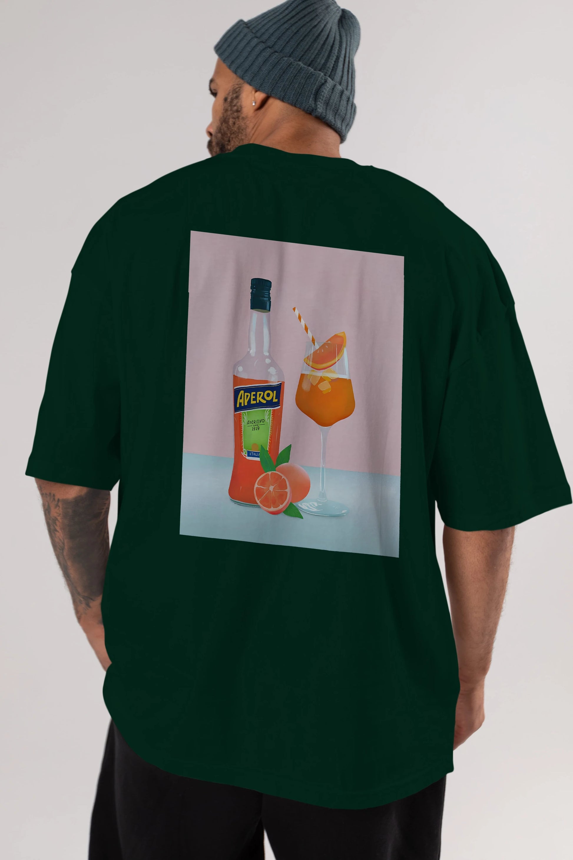 Aperol Spritz 3 Arka Baskılı Oversize t-shirt Erkek Kadın Unisex %100 Pamuk Bisiklet Yaka tişort