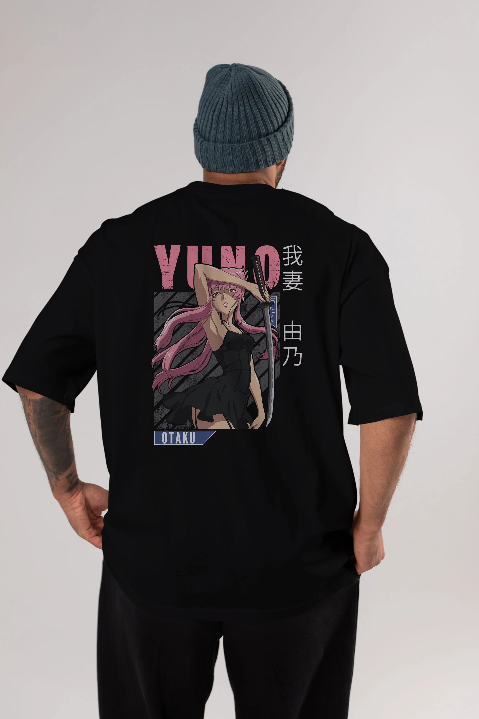 Yuno Gasai 5 Anime Arka Baskılı Oversize t-shirt Erkek Kadın Unisex