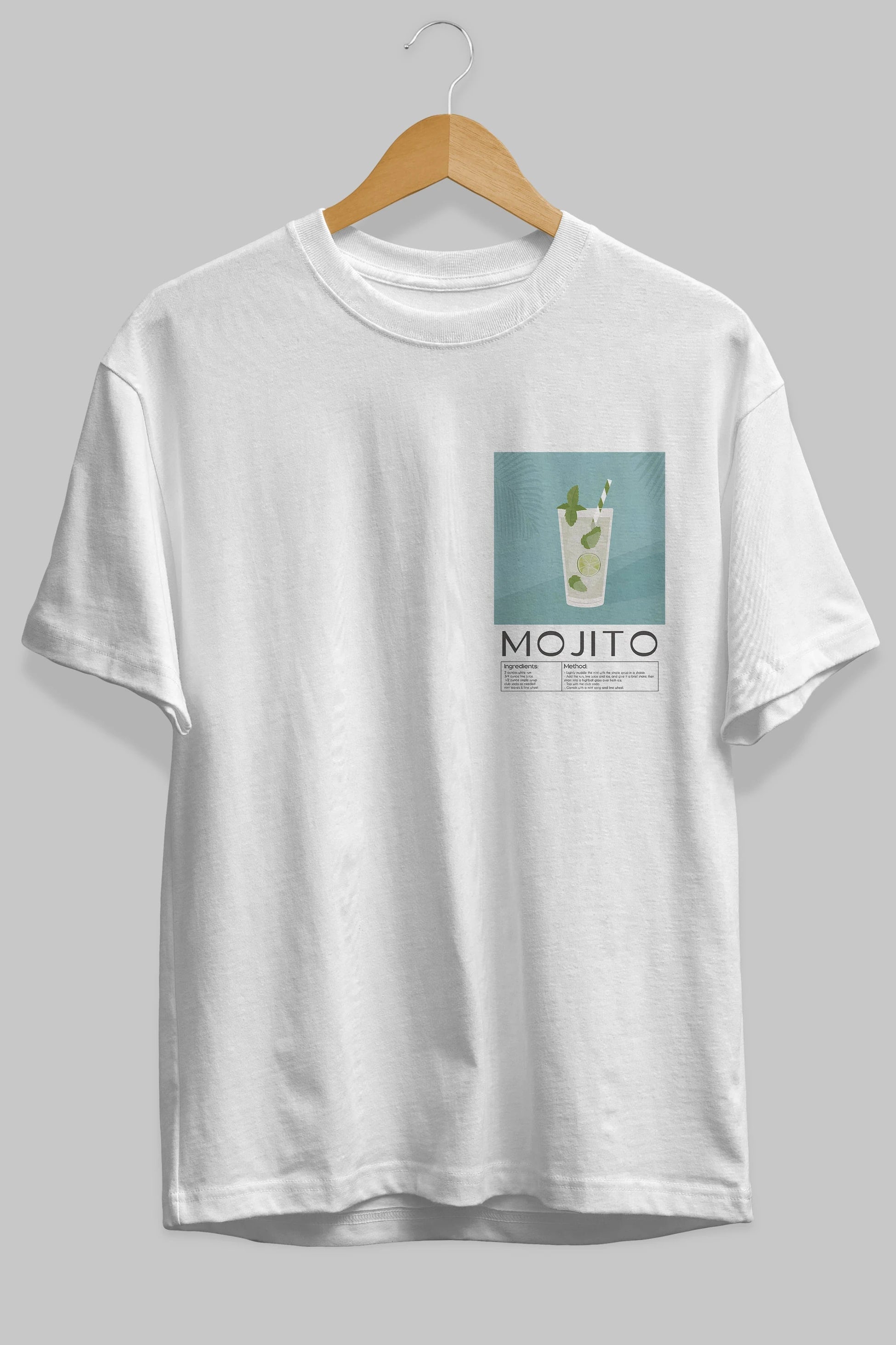 Mojito 4 Ön Sol Baskılı Oversize t-shirt Erkek Kadın Unisex %100 Pamuk Bisiklet Yaka tişort