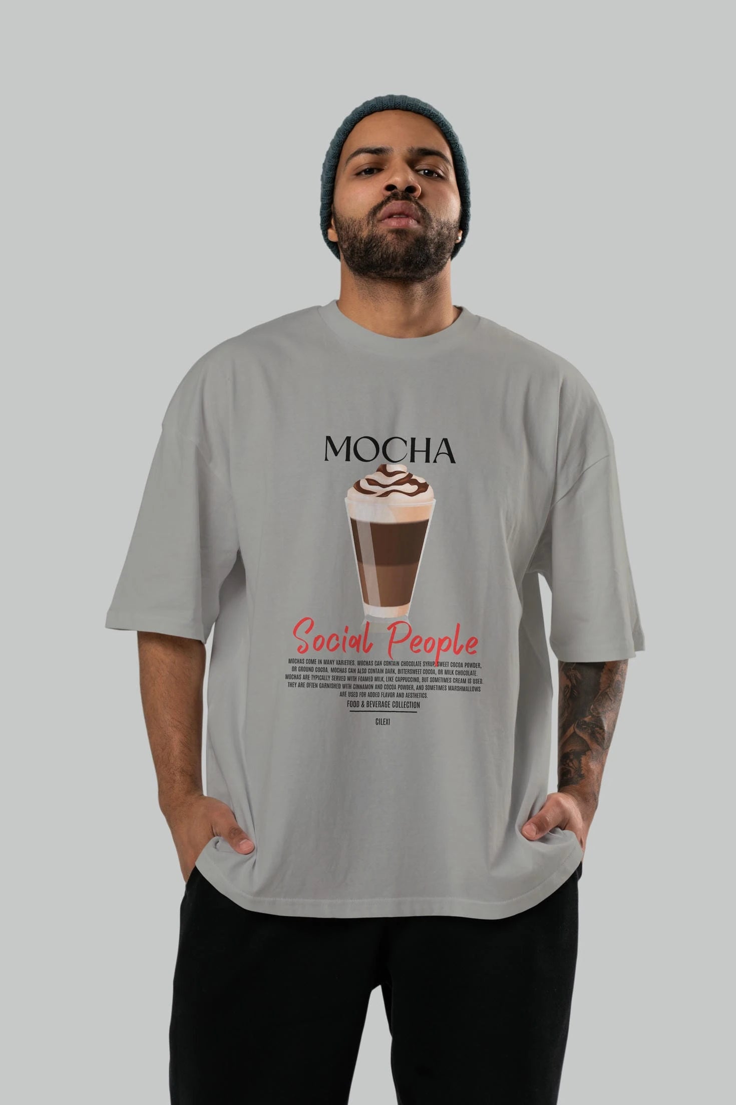 Mocha Kokteyl Serisi ön Baskılı Oversize t-shirt Erkek Kadın %100 Pamuk Bisiklet Yaka tişort