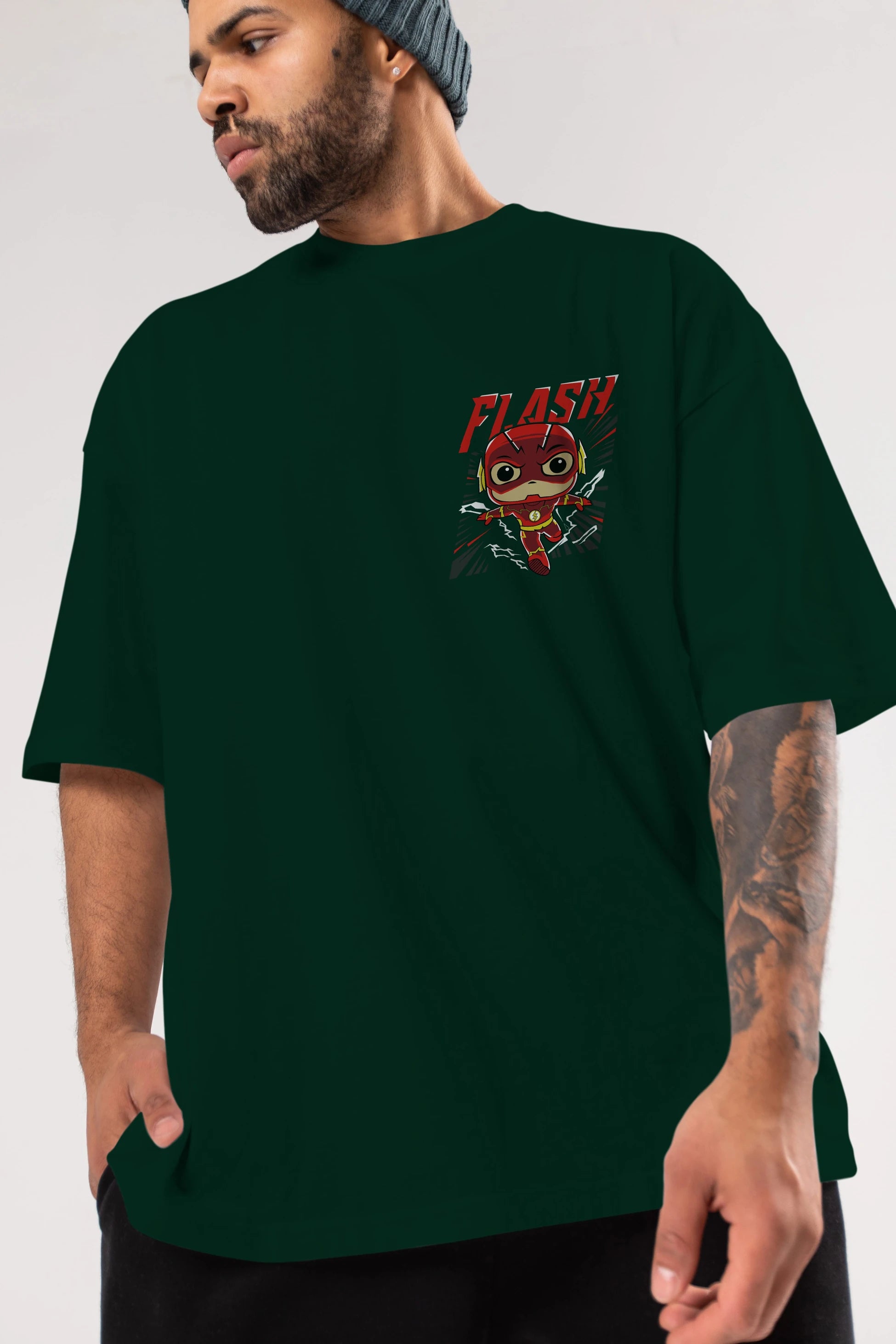 Flash Avengers (4) Ön Sol Baskılı Oversize t-shirt Erkek Kadın Unisex %100 Pamuk Bisiklet Yaka tişort