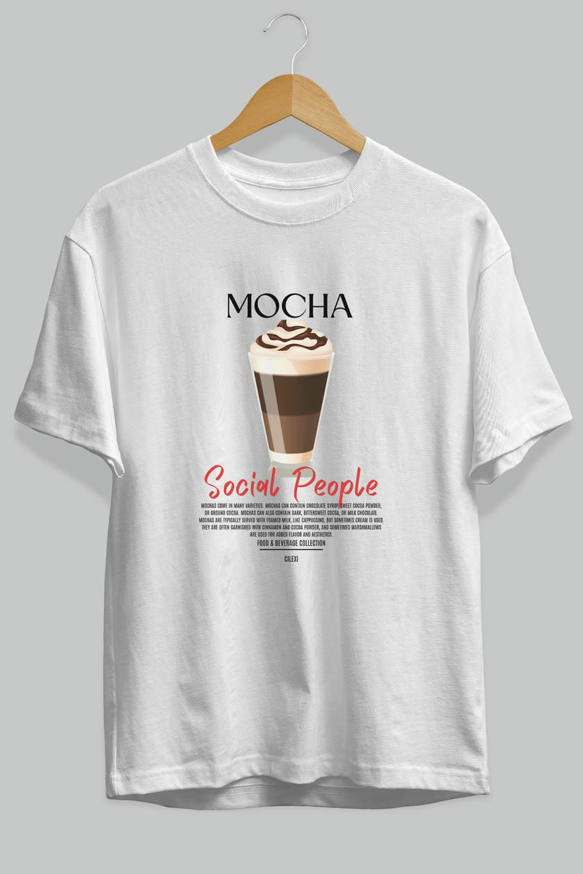 Mocha Kokteyl Serisi ön Baskılı Oversize t-shirt Erkek Kadın %100 Pamuk Bisiklet Yaka tişort