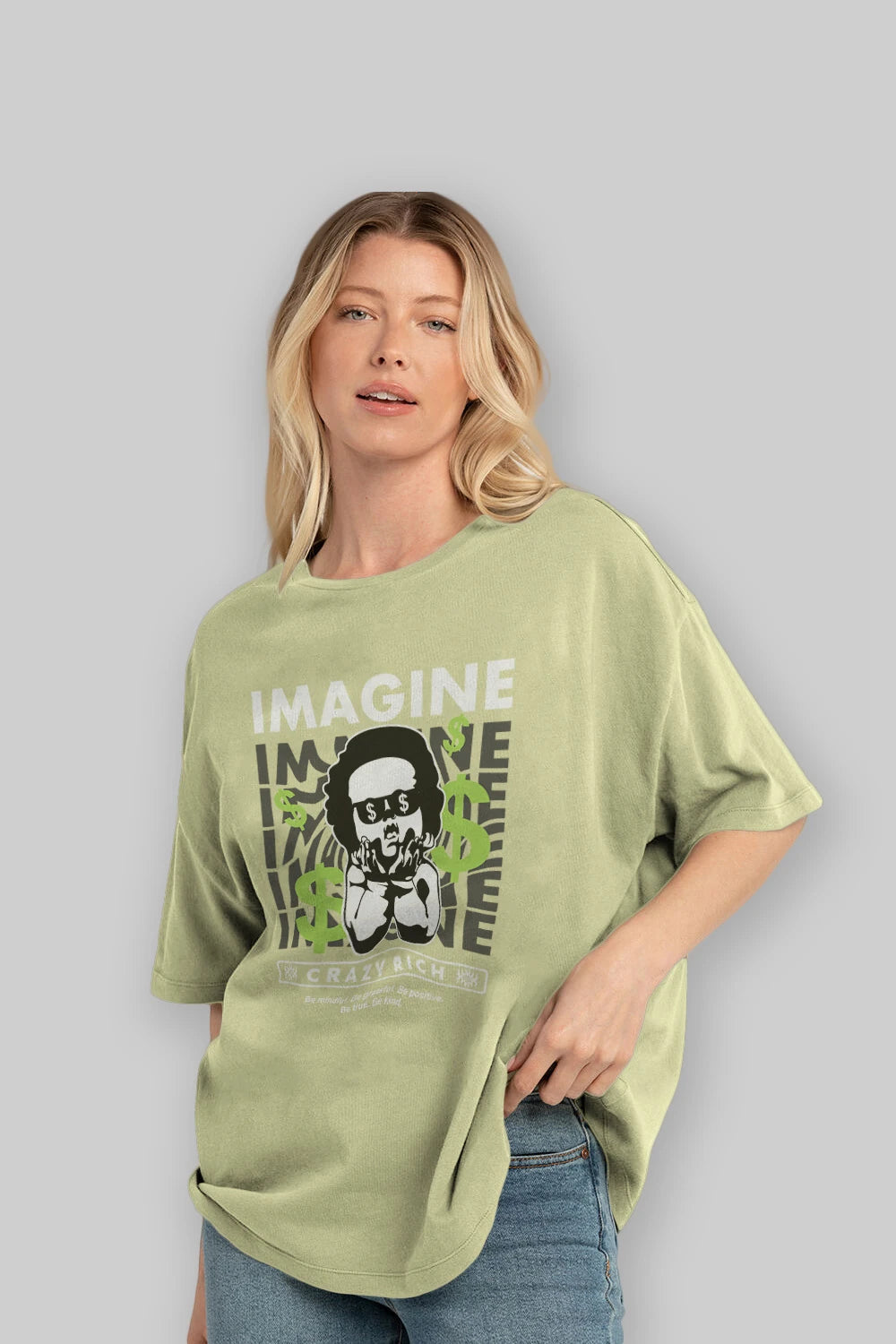 Imagine Crazy Rich Ön Baskılı Oversize t-shirt Erkek Kadın Unisex