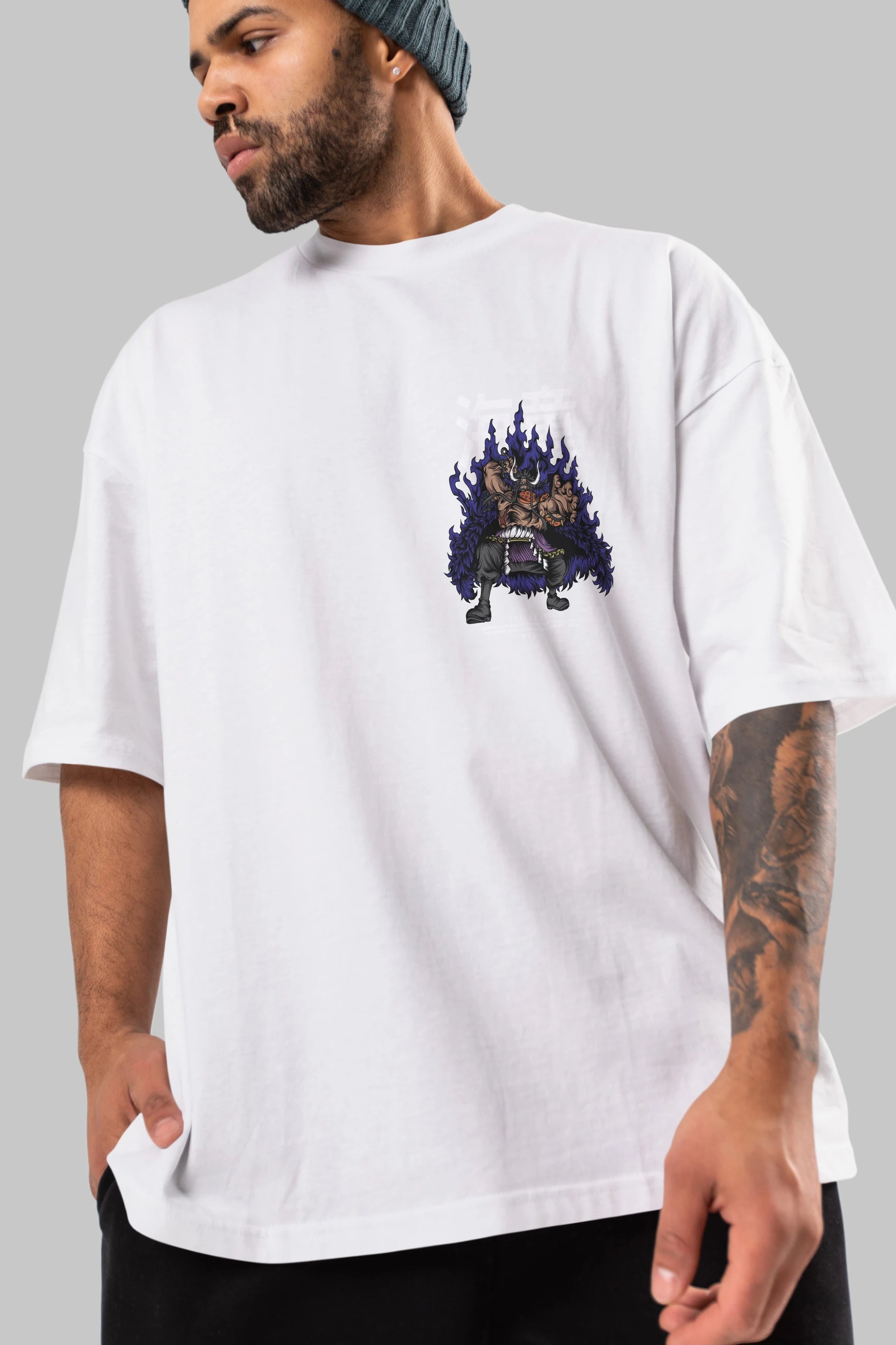 Kaido Ön Sol Baskılı Oversize t-shirt Erkek Kadın Unisex %100 Pamuk Bisiklet Yaka tişort