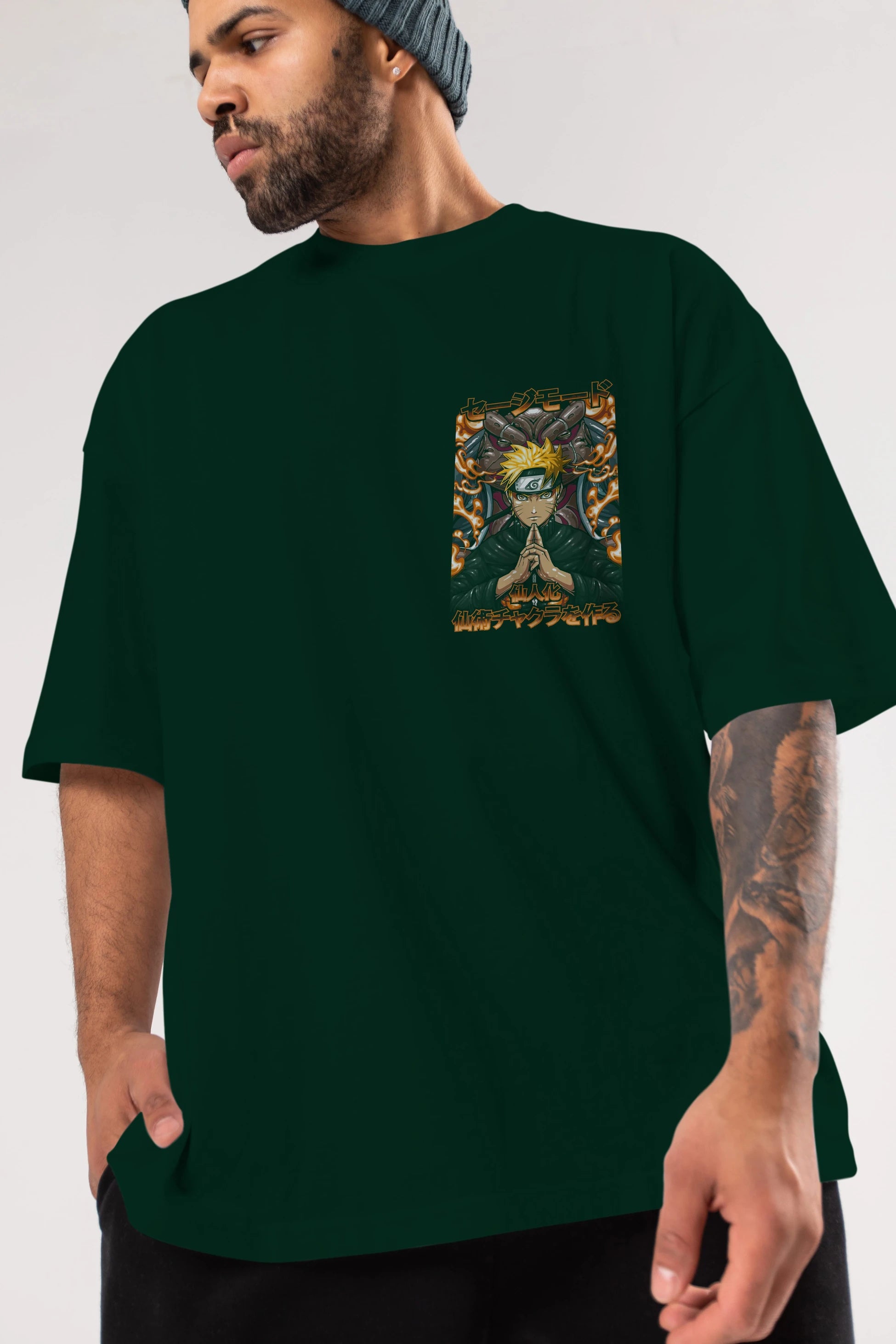 NARUTO (10) Ön Sol Baskılı Oversize t-shirt Erkek Kadın Unisex %100 Pamuk Bisiklet Yaka tişort