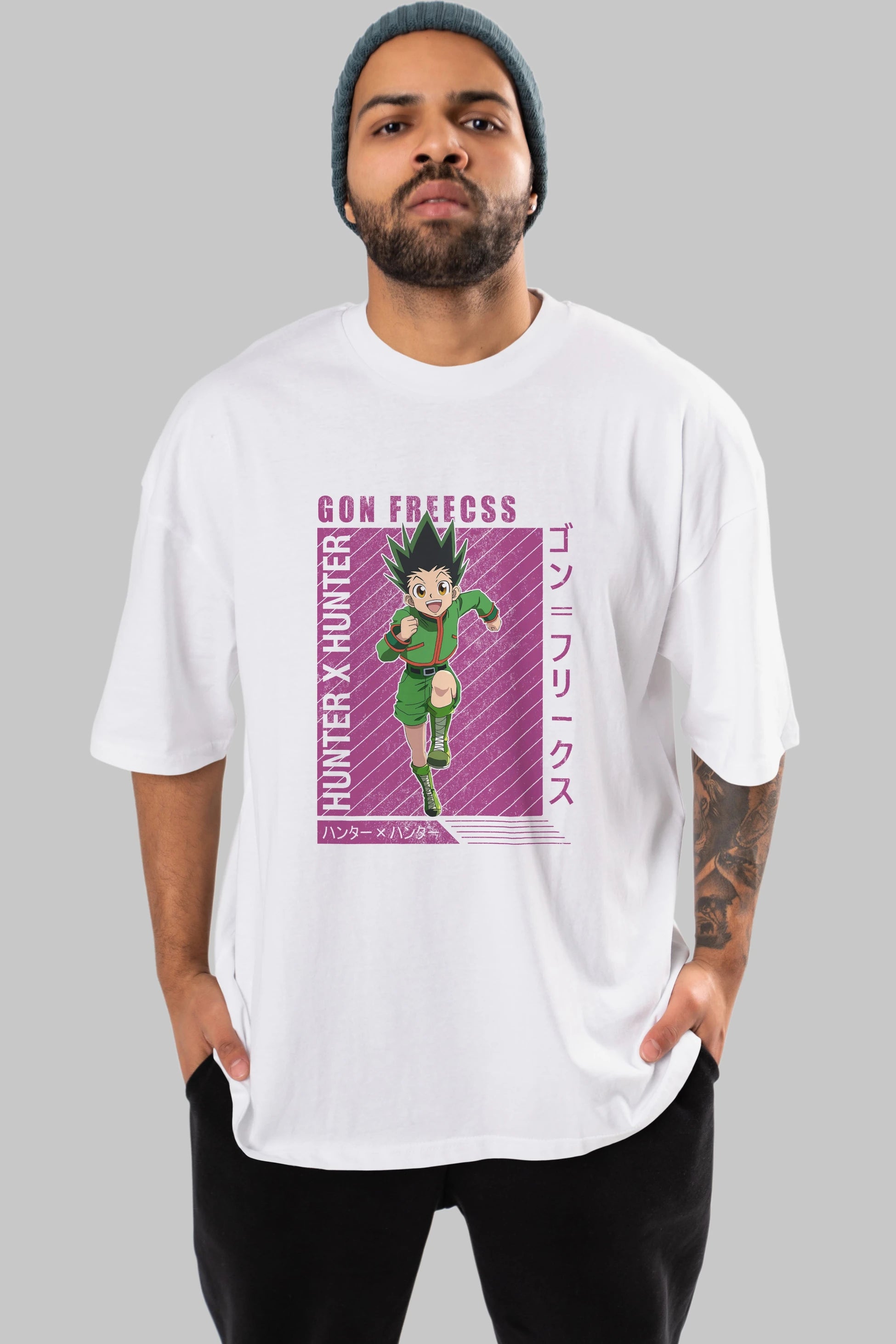 Gon Freecss HUNTER X HUNTER 3 Anime Ön Baskılı Oversize t-shirt %100 pamuk Erkek Kadın Unisex