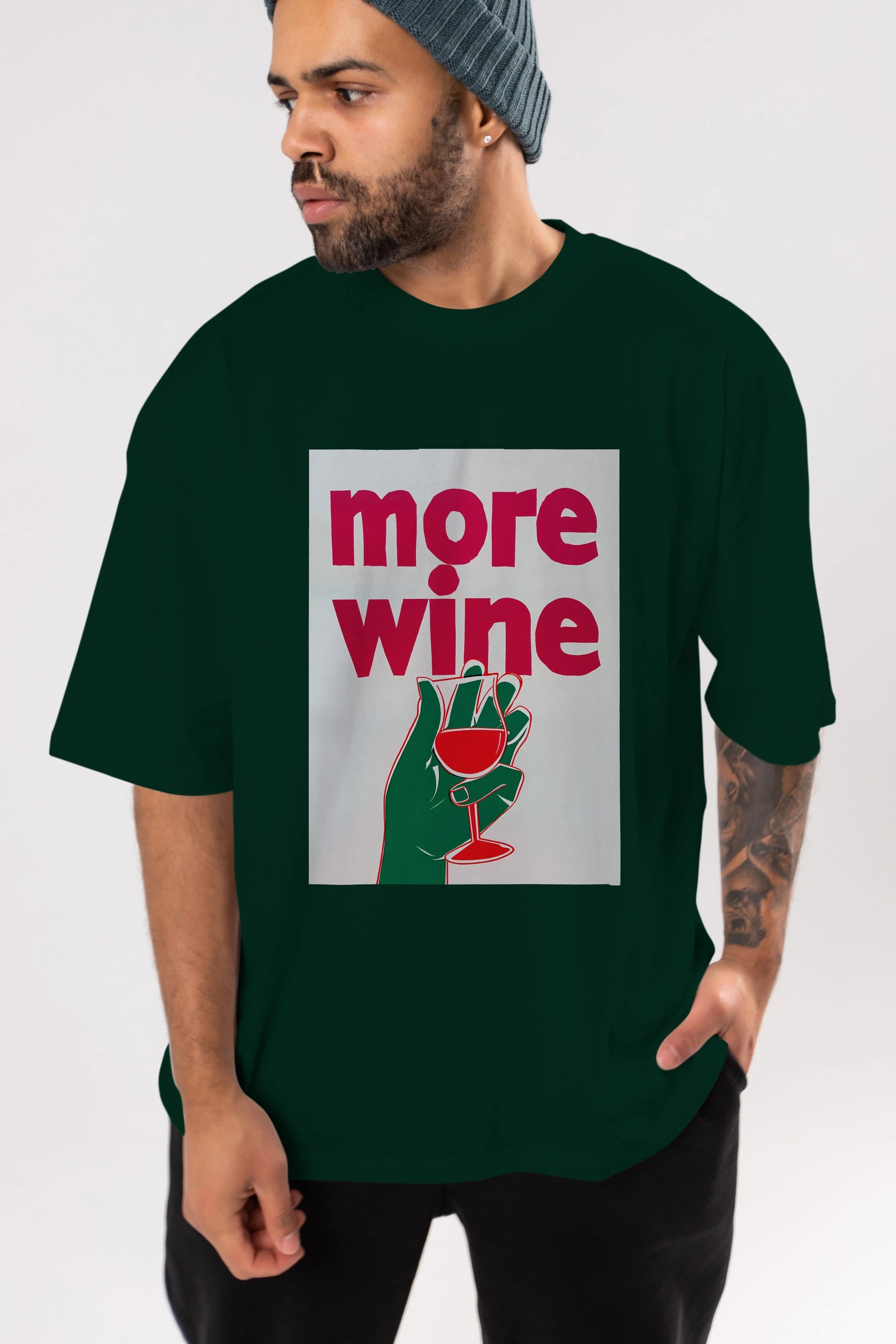 More Wine 3 Ön Baskılı Oversize t-shirt Erkek Kadın Unisex %100 Pamuk Bisiklet Yaka tişort