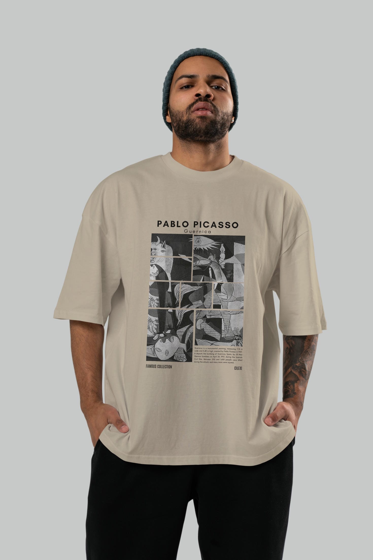 Pablo Picasso Guernica ön Baskılı Oversize t-shirt Erkek Kadın Bisiklet Yaka Pamuk tişort