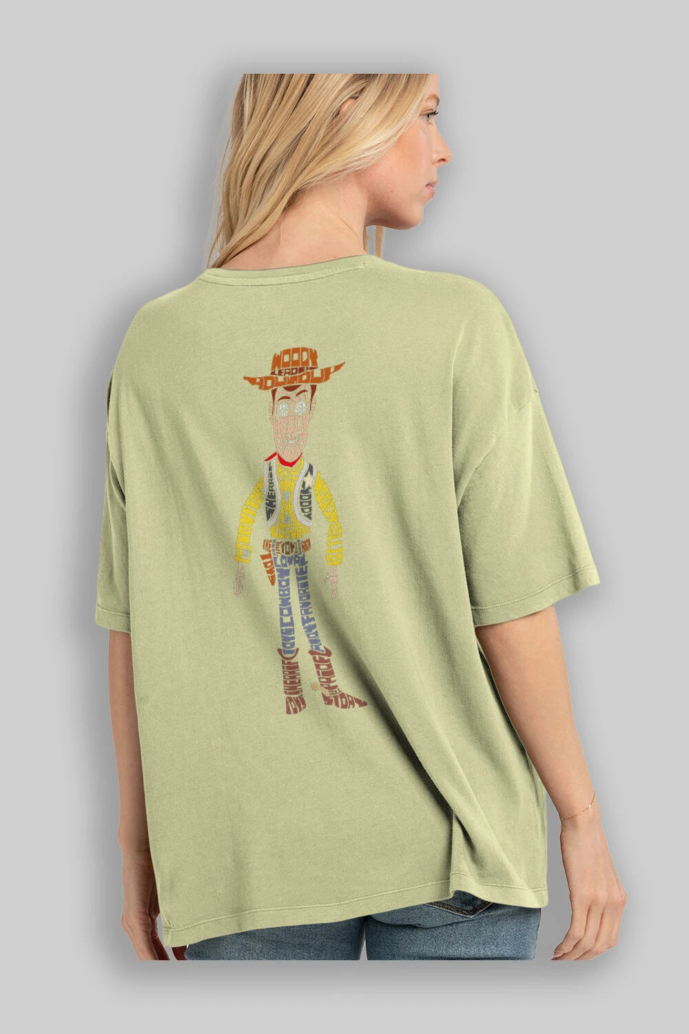 Woody Arka Baskılı Oversize t-shirt %100 pamuk Erkek Kadın Unisex