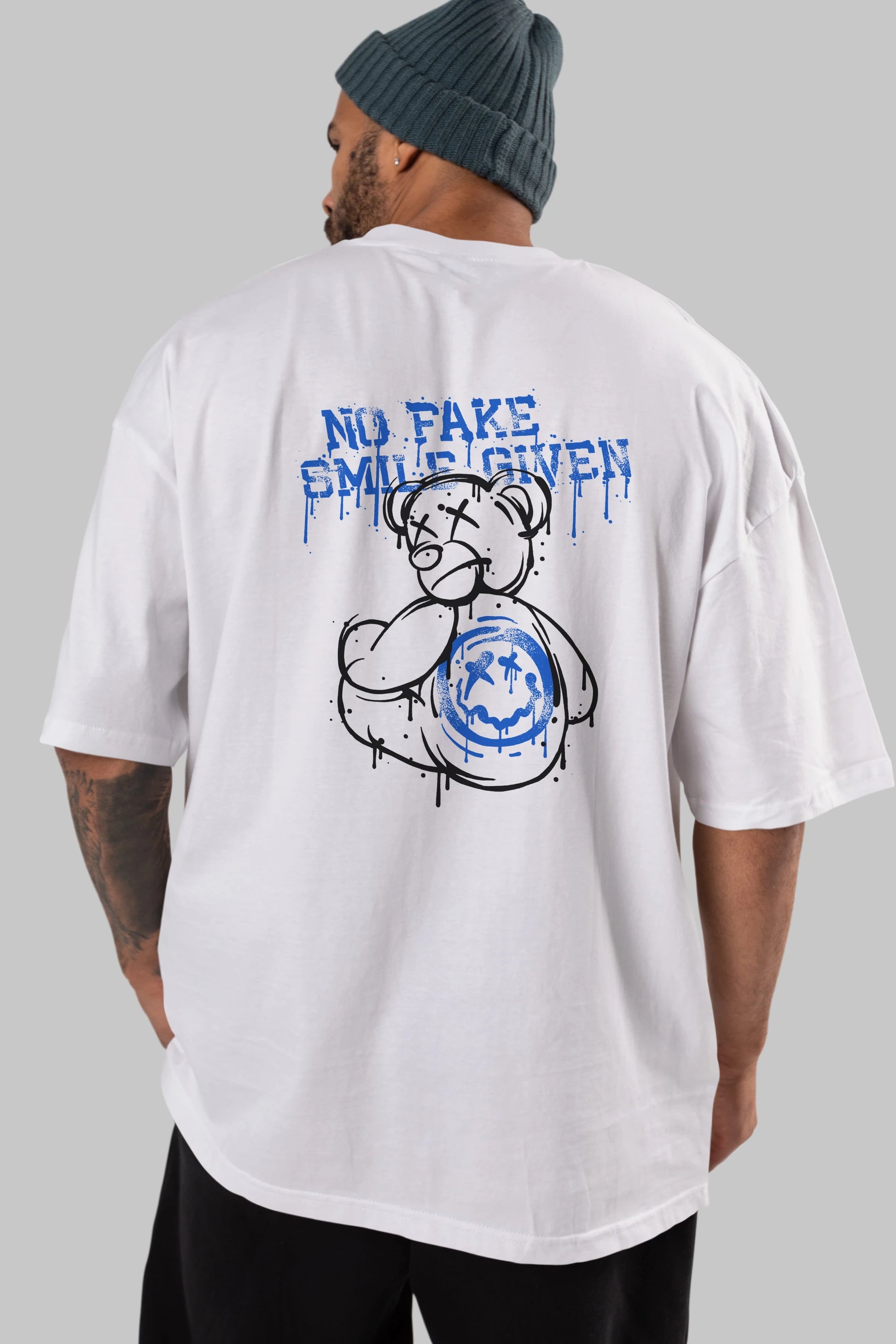 No Fake Smile Given Bear Arka Baskılı Oversize t-shirt Erkek Kadın Unisex