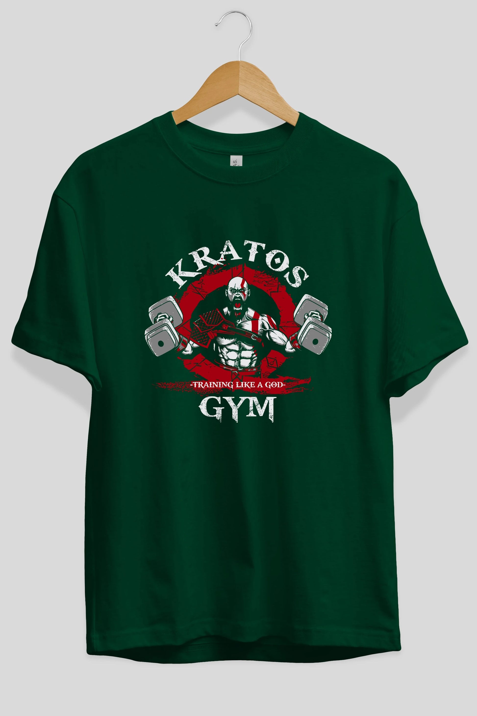 Kratos GYM Ön Baskılı Oversize t-shirt Erkek Kadın Unisex %100 Pamuk Bisiklet Yaka tişort