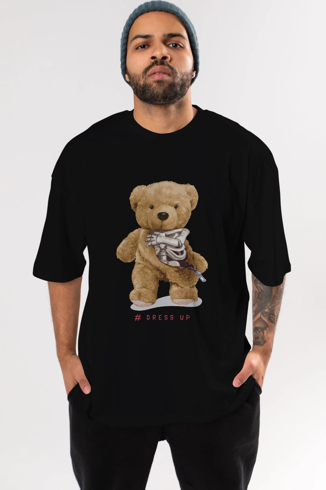 Teddy Bear Dress Up Ön Baskılı Oversize t-shirt Erkek Kadın Unisex %100 Pamuk