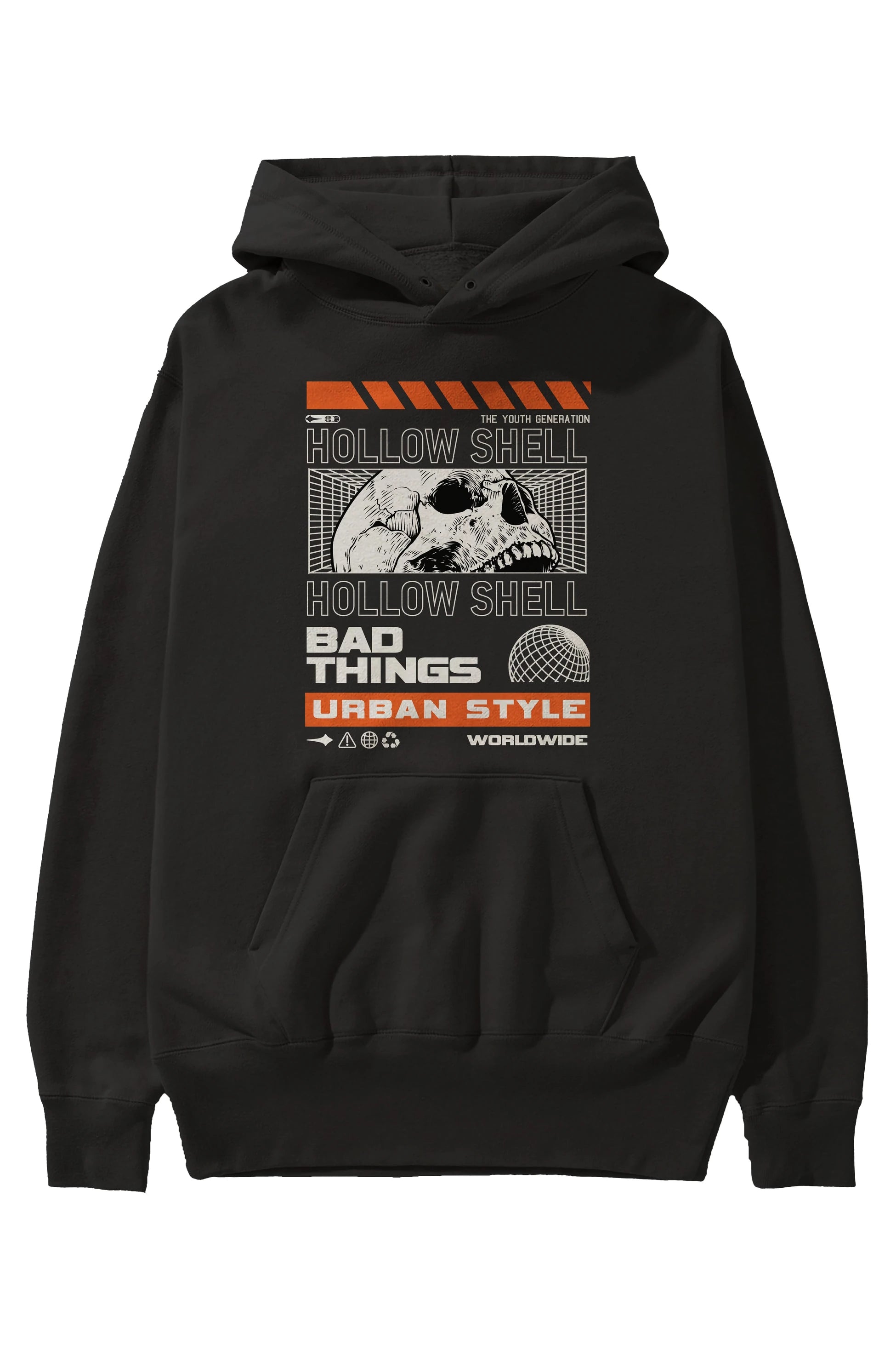 Hollow Shell Ön Baskılı Hoodie Oversize Kapüşonlu Sweatshirt Erkek Kadın Unisex