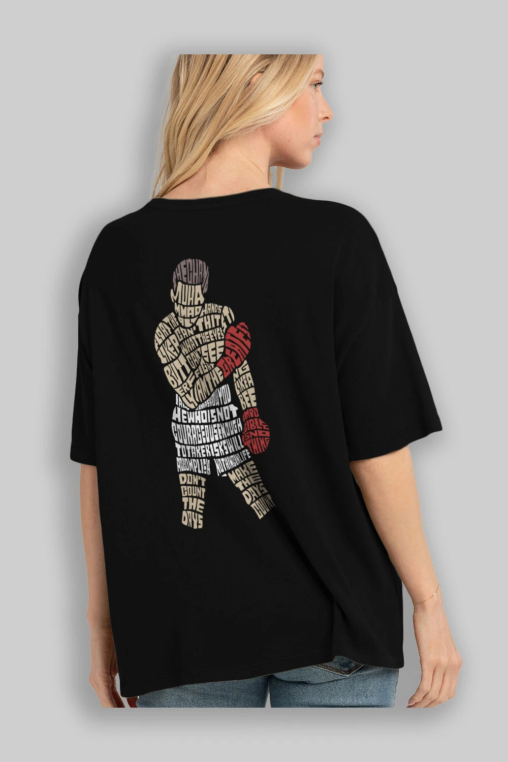 The Champ Muhammad Ali Arka Baskılı Oversize t-shirt %100 pamuk Erkek Kadın Unisex